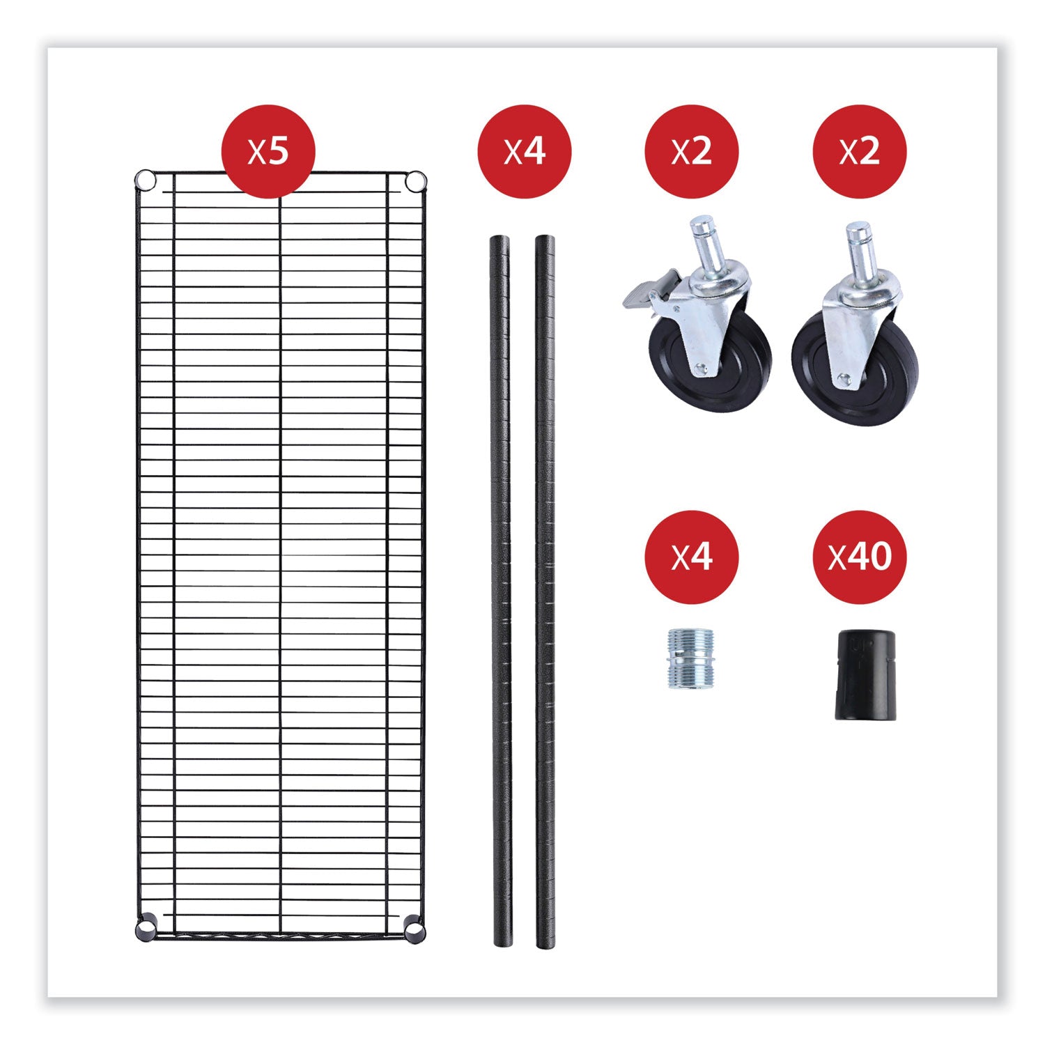 Alera® 5-Shelf Wire Shelving Kit With Casters And Shelf Liners, 48w X 18d X 72h, Black Anthracite