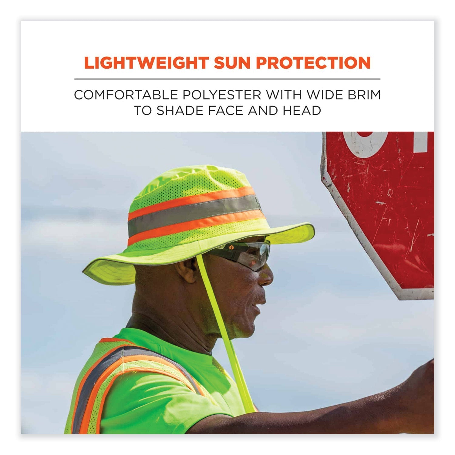 ergodyne® GloWear 8935 Hi-Vis Ranger Sun Hat, Polyester, Small/Medium, Lime