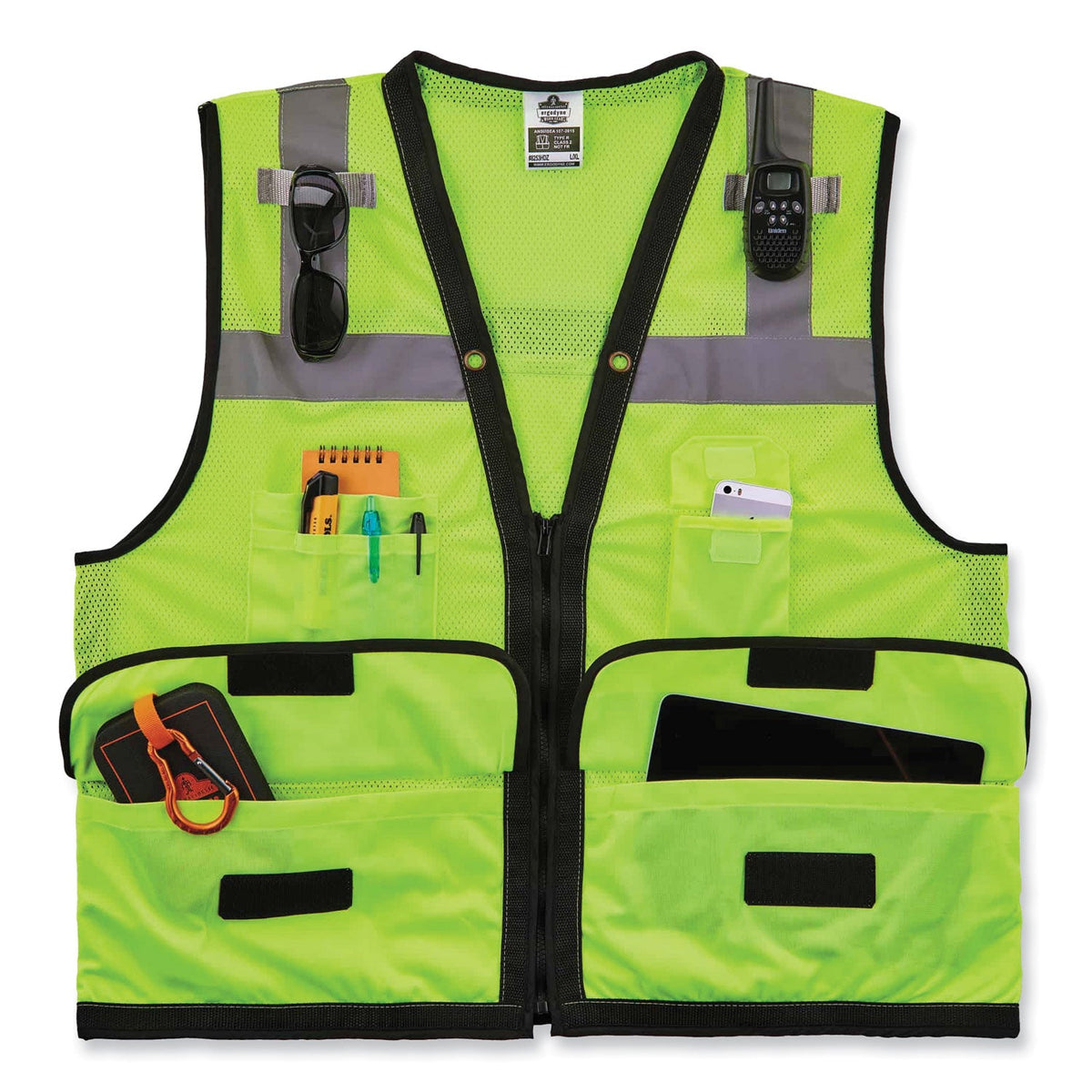 ergodyne® GloWear 8253HDZ Class 2 Heavy-Duty Mesh Surveyors Vest, Polyester, 4X-Large/5X-Large, Lime