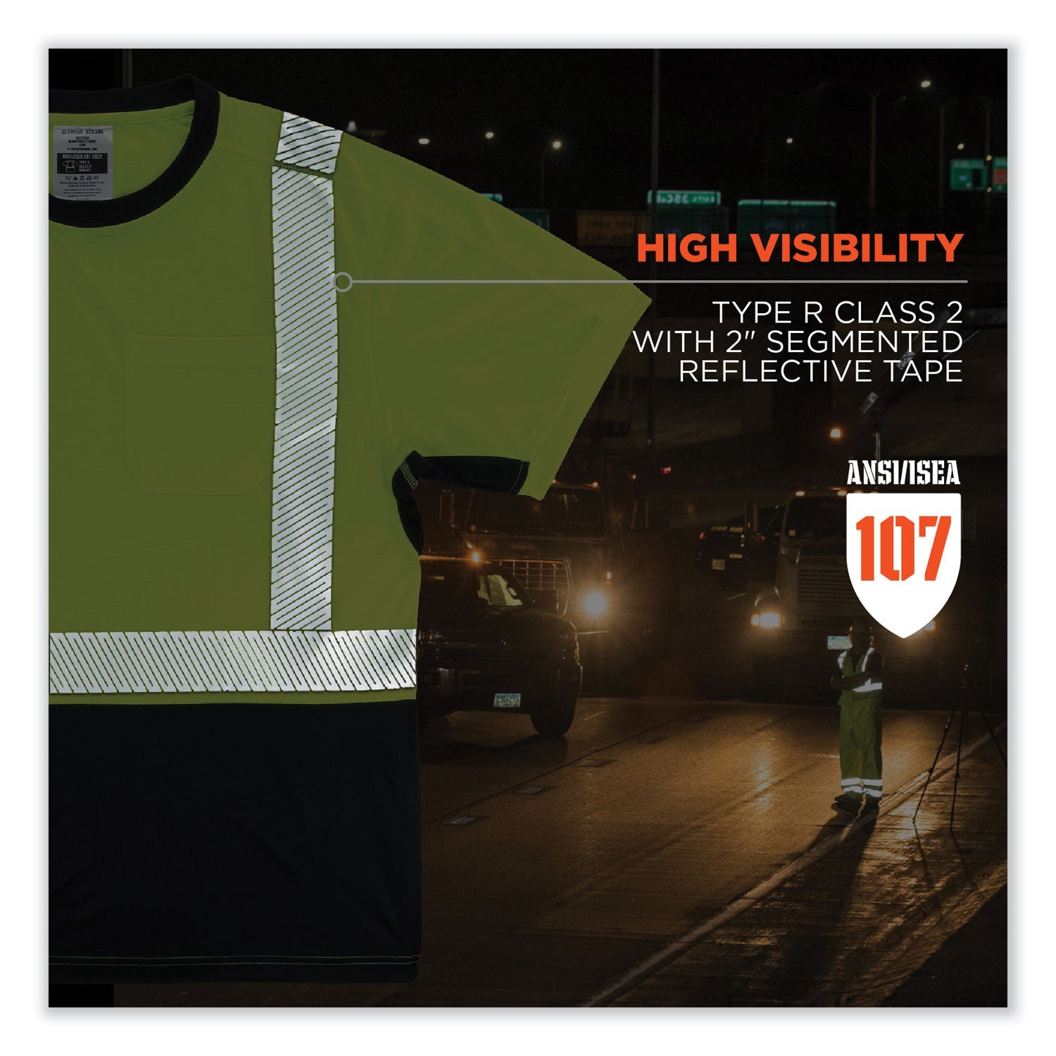 ergodyne® GloWear 8283BK Class 2 Lightweight Performance Hi-Vis T-Shirt, Polyester, Medium, Lime