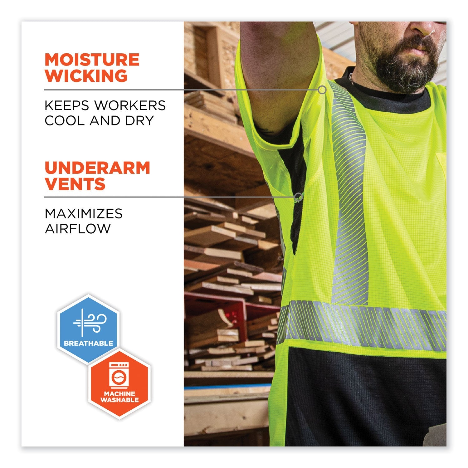 ergodyne® GloWear 8283BK Class 2 Lightweight Performance Hi-Vis T-Shirt, Polyester, Medium, Lime