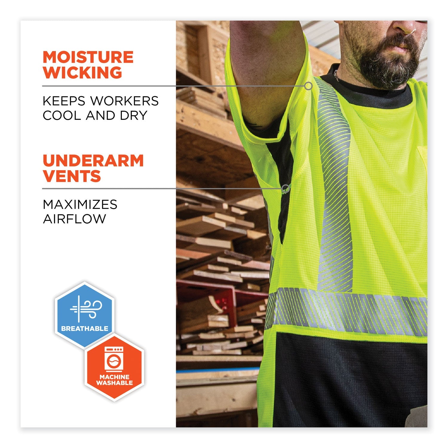 ergodyne® GloWear 8283BK Class 2 Lightweight Performance Hi-Vis T-Shirt, Polyester, Large, Lime