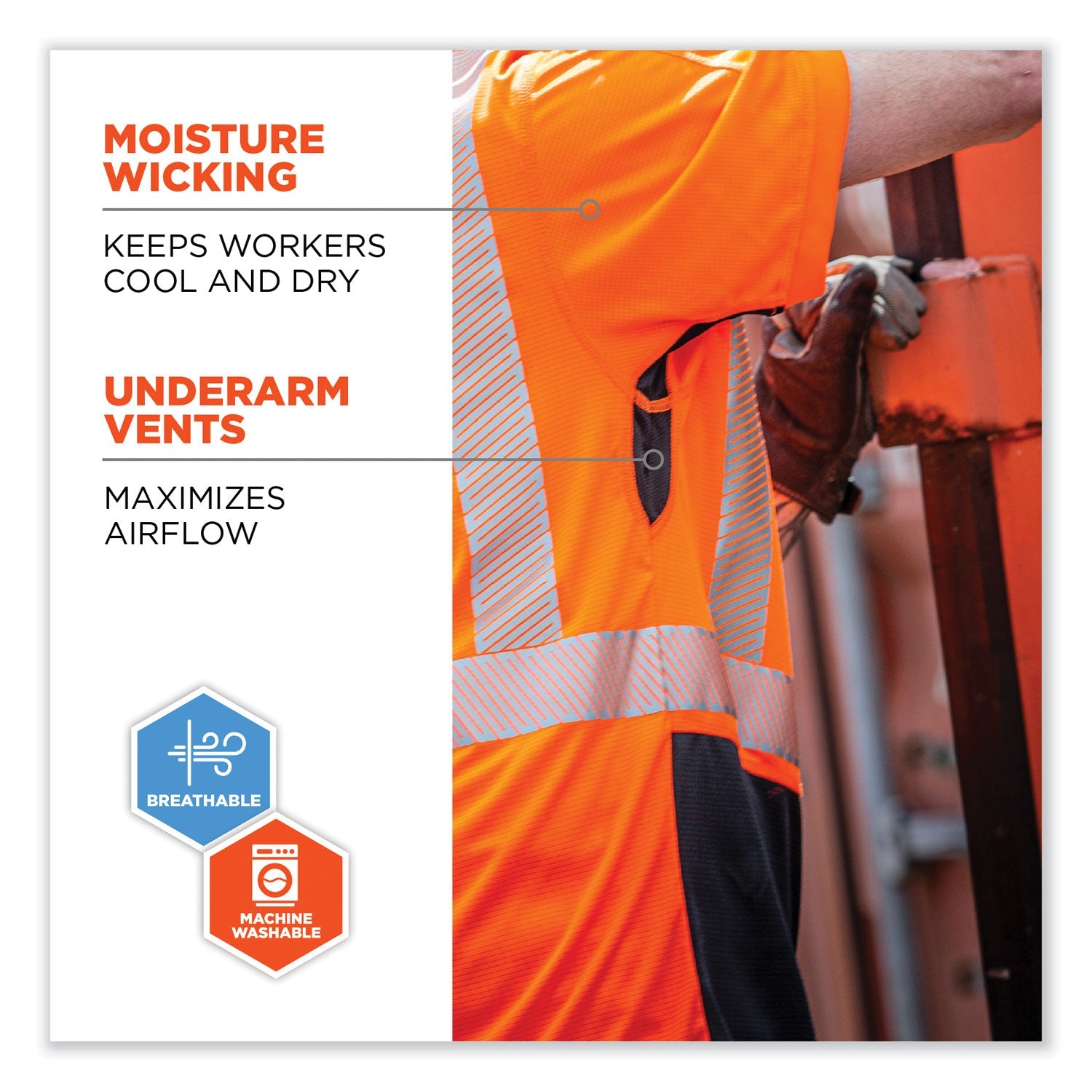 ergodyne® GloWear 8283BK Class 2 Lightweight Performance Hi-Vis T-Shirt, Polyester, Medium, Orange