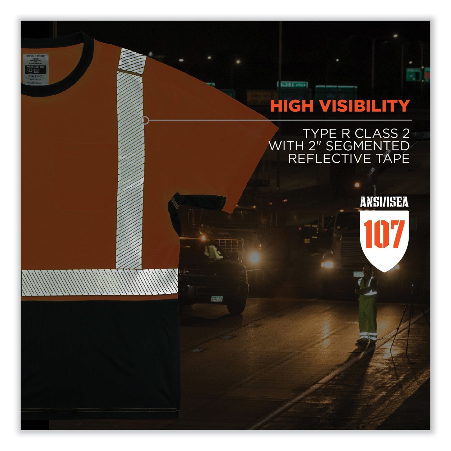 ergodyne® GloWear 8283BK Class 2 Lightweight Performance Hi-Vis T-Shirt, Polyester, 5X-Large, Orange