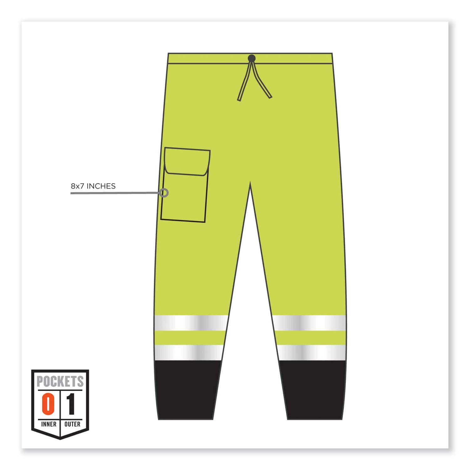 ergodyne® GloWear 8910BK Class E Hi-Vis Pants with Black Bottom, Polyester, Large/X-Large, Lime