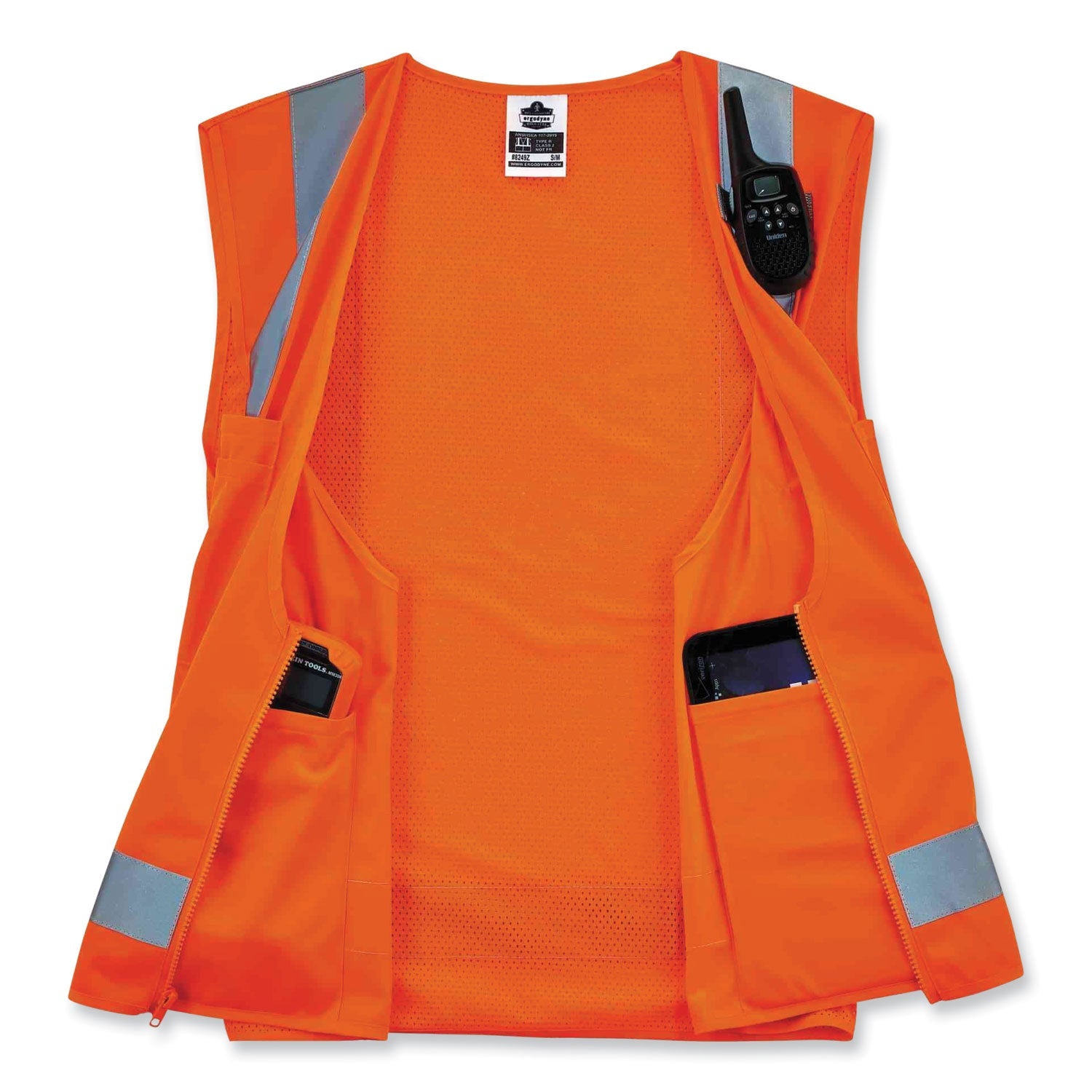 ergodyne® GloWear 8249Z Class 2 Economy Surveyors Zipper Vest, Polyester, X-Small, Orange