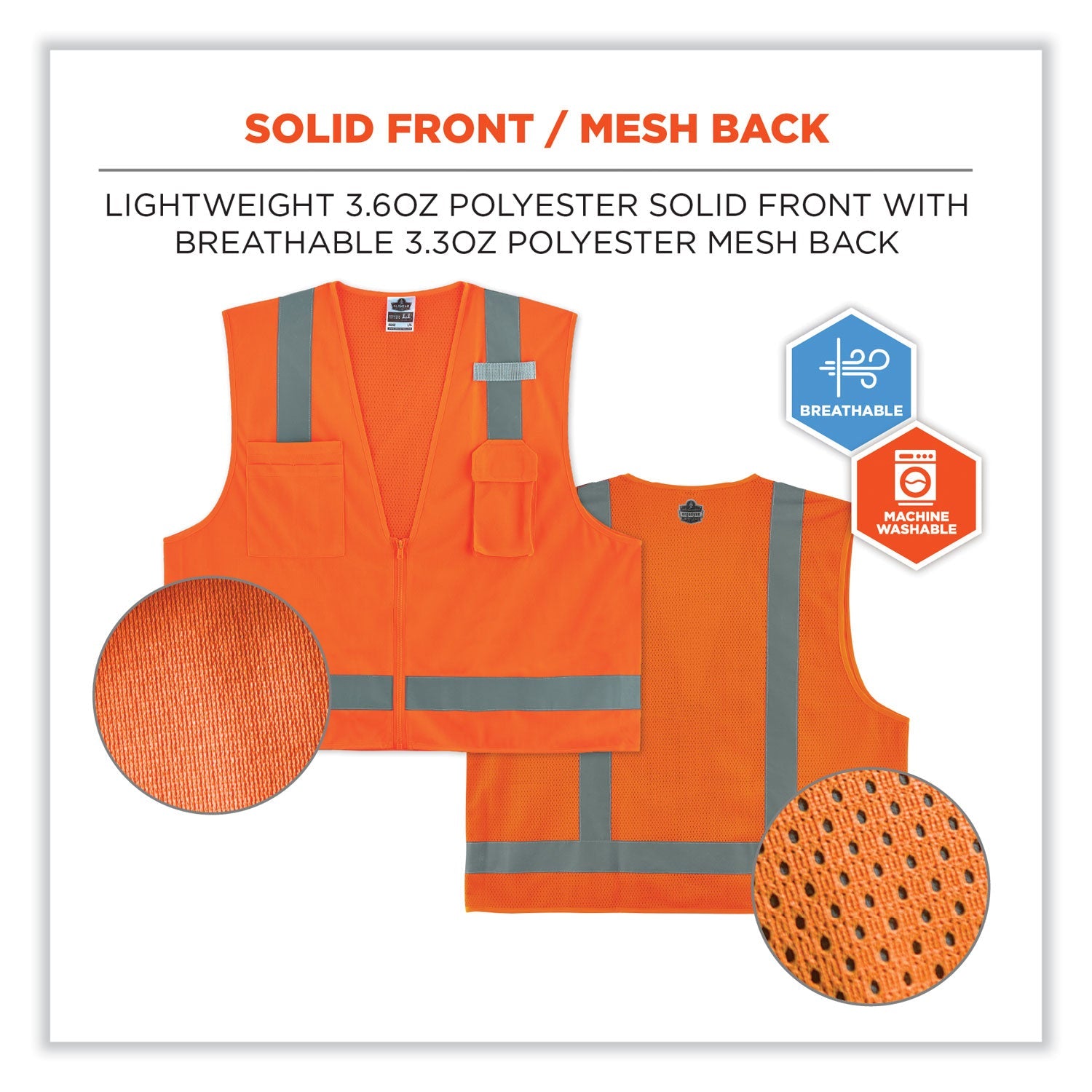 ergodyne® GloWear 8249Z Class 2 Economy Surveyors Zipper Vest, Polyester, Small/Medium, Orange