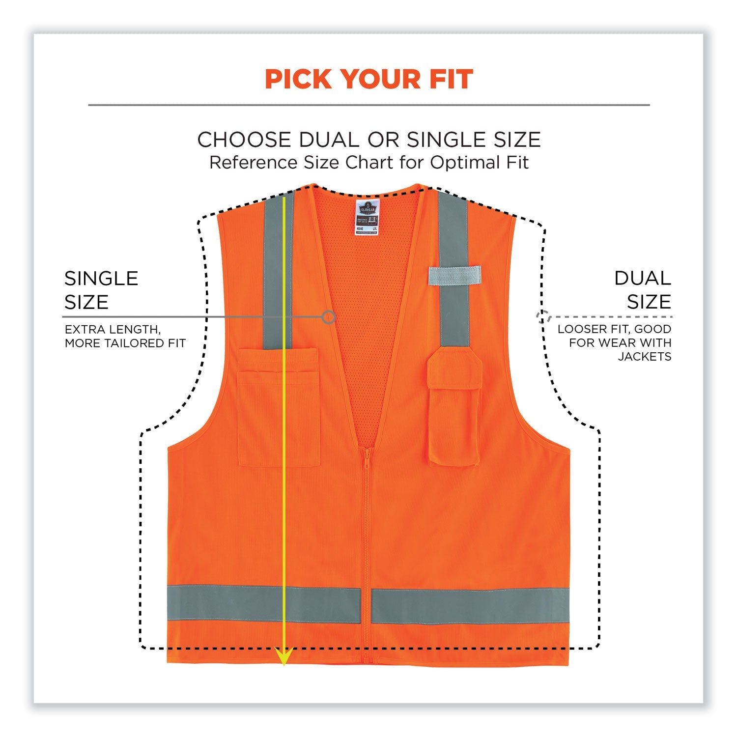 ergodyne® GloWear 8249Z Class 2 Economy Surveyors Zipper Vest, Polyester, Small/Medium, Orange