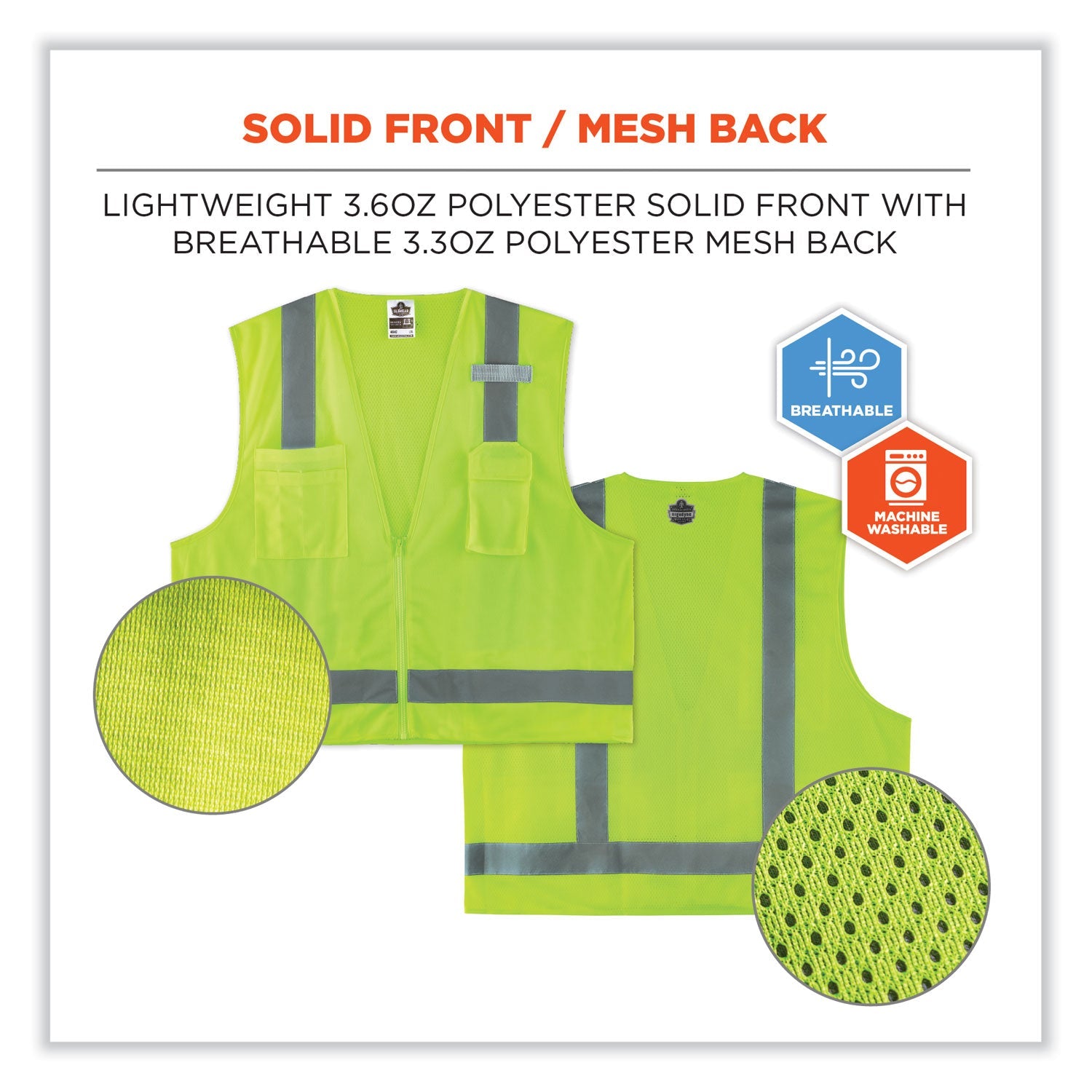 ergodyne® GloWear 8249Z Class 2 Economy Surveyors Zipper Vest, Polyester, Small/Medium, Lime