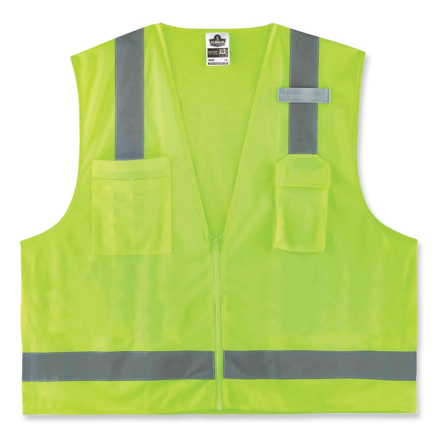 ergodyne® GloWear 8249Z Class 2 Economy Surveyors Zipper Vest, Polyester, Small/Medium, Lime