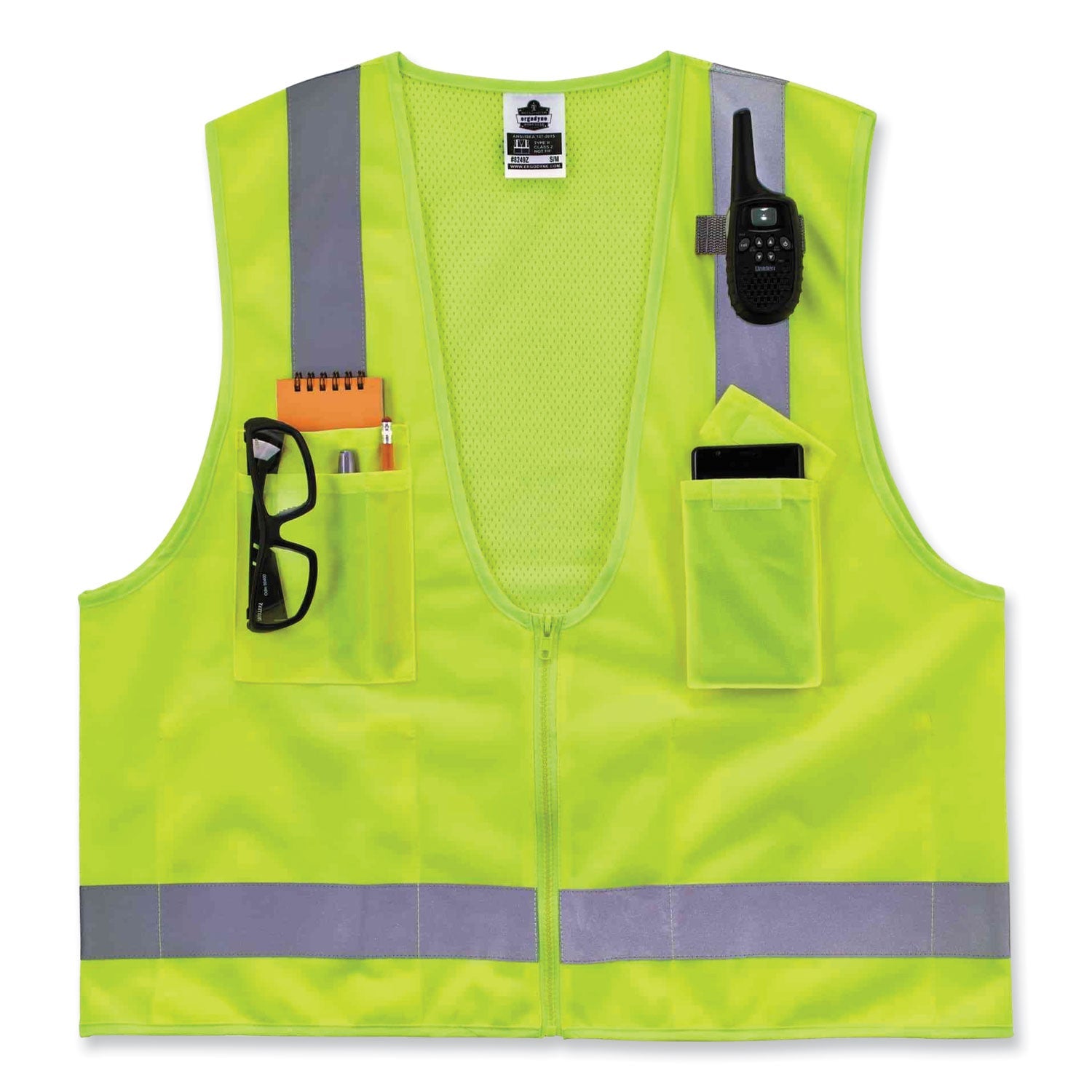 ergodyne® GloWear 8249Z Class 2 Economy Surveyors Zipper Vest, Polyester, Large/X-Large, Lime