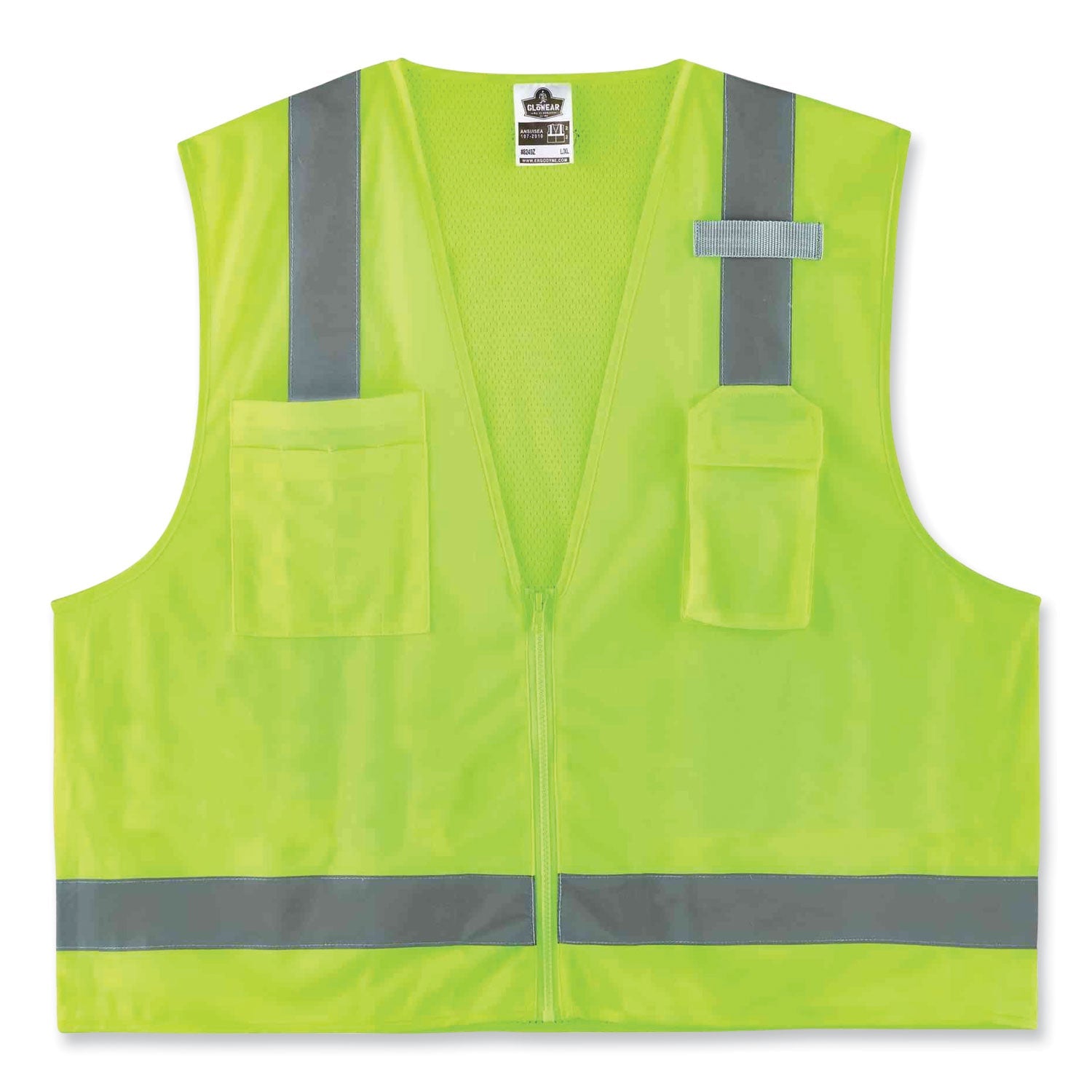 ergodyne® GloWear 8249Z Class 2 Economy Surveyors Zipper Vest, Polyester, 2X-Large/3X-Large, Lime