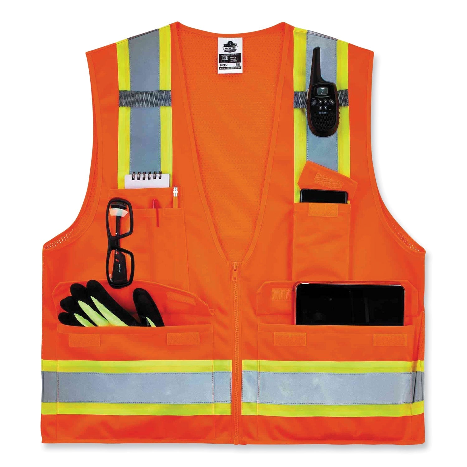 ergodyne® GloWear 8248Z Class 2 Two-Tone Surveyors Zipper Vest, Polyester, Small/Medium, Orange