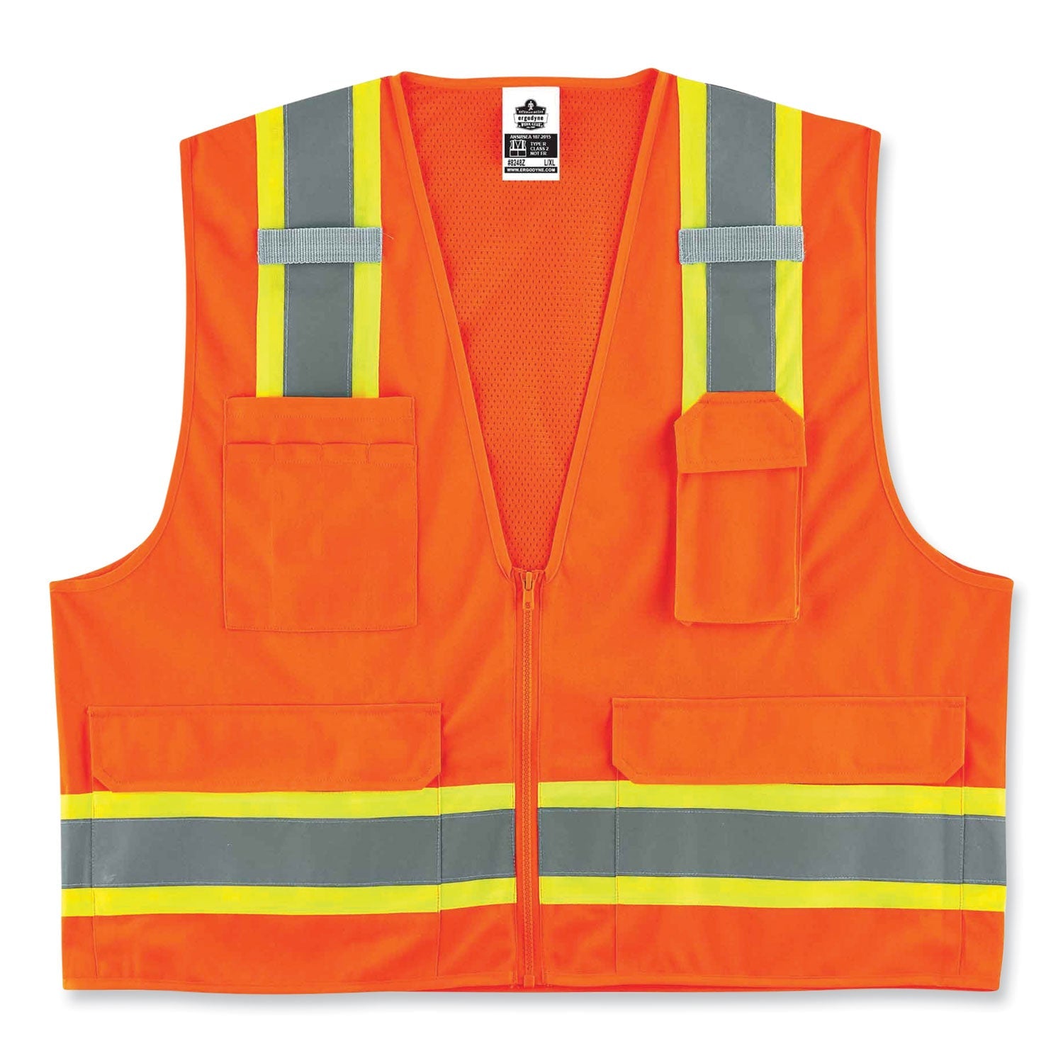 ergodyne® GloWear 8248Z Class 2 Two-Tone Surveyors Zipper Vest, Polyester, Small/Medium, Orange