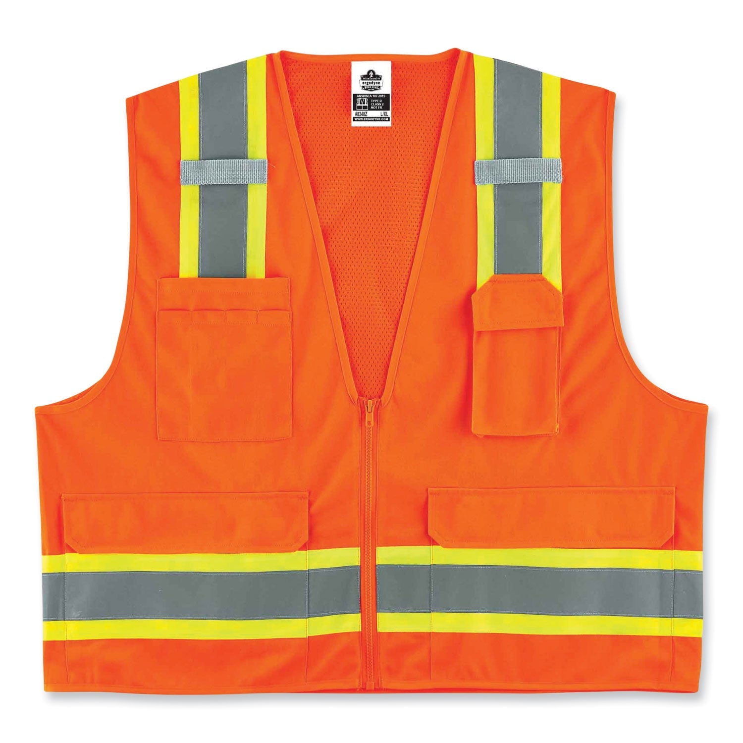 ergodyne® GloWear 8248Z Class 2 Two-Tone Surveyors Zipper Vest, Polyester, 2X-Large/3X-Large, Orange
