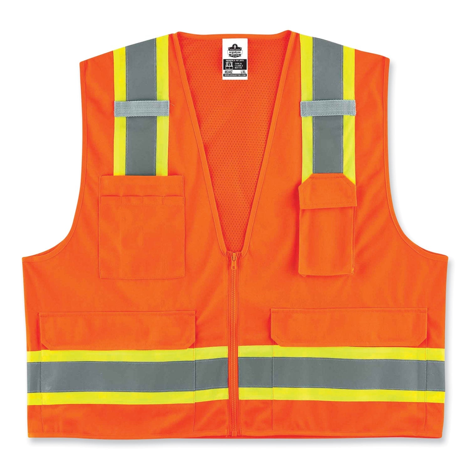 ergodyne® GloWear 8248Z Class 2 Two-Tone Surveyors Zipper Vest, Polyester, 4X-Large/5X-Large, Orange