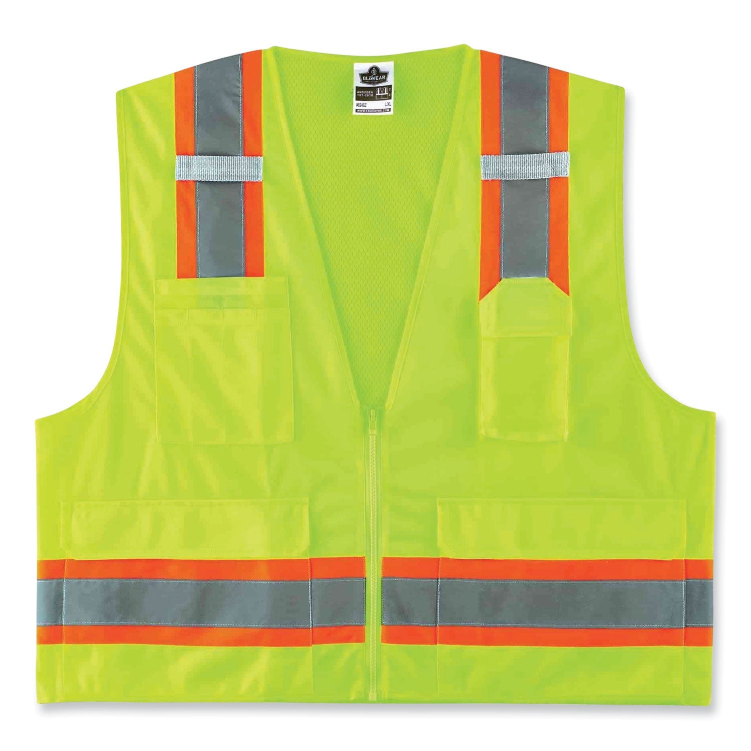 ergodyne® GloWear 8248Z Class 2 Two-Tone Surveyors Zipper Vest, Polyester, Small/Medium, Lime