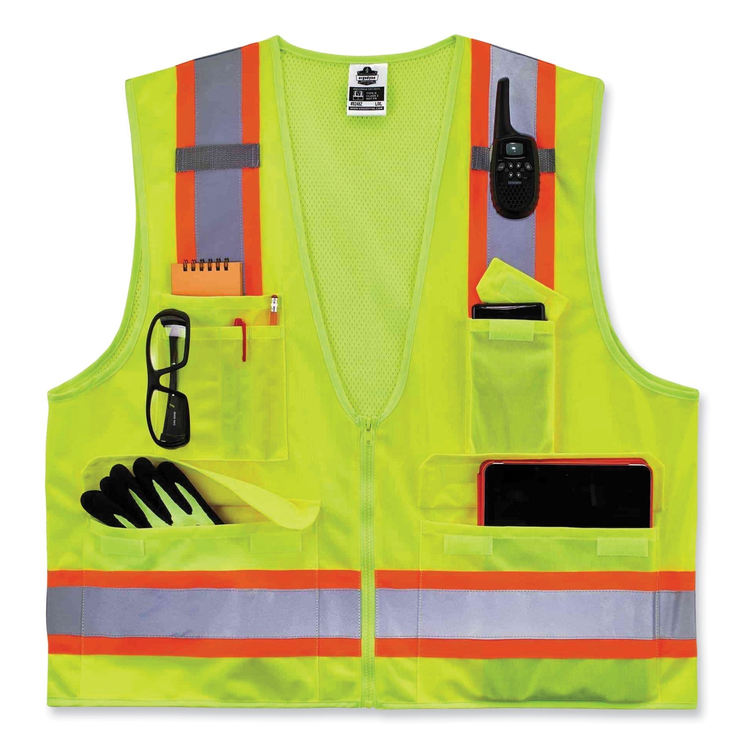 ergodyne® GloWear 8248Z Class 2 Two-Tone Surveyors Zipper Vest, Polyester, Large/X-Large, Lime