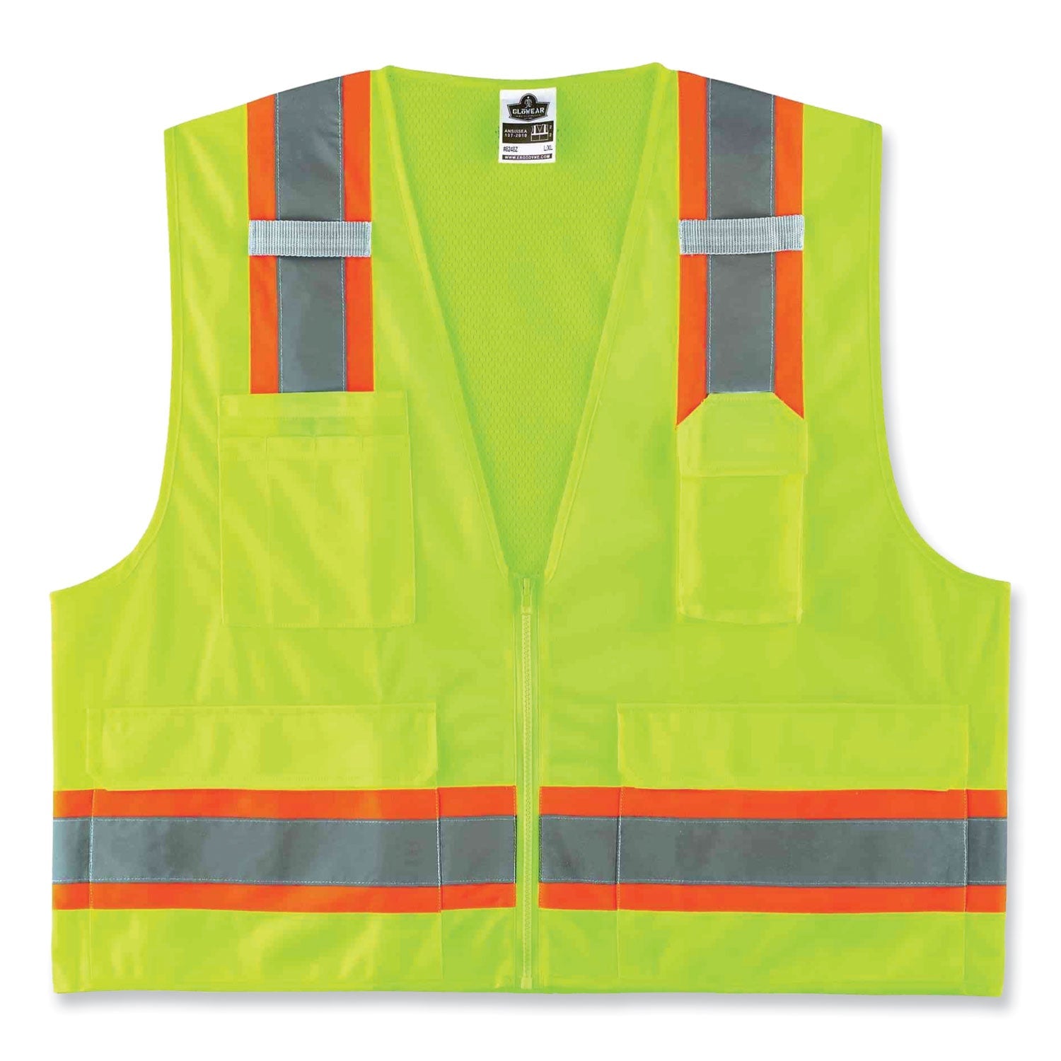 ergodyne® GloWear 8248Z Class 2 Two-Tone Surveyors Zipper Vest, Polyester, 4X-Large/5X-Large, Lime