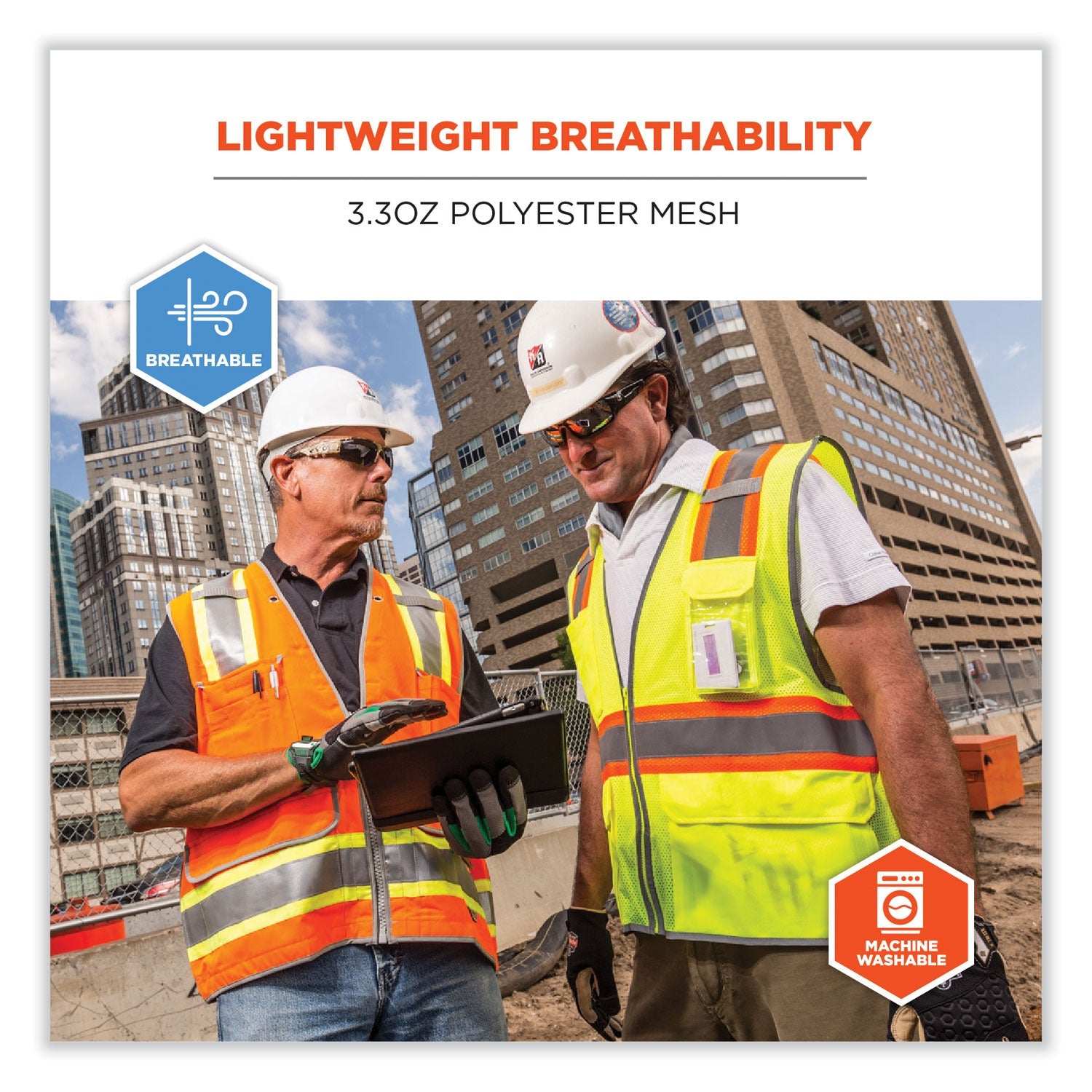 ergodyne® GloWear 8246Z Class 2 Two-Tone Mesh Reflective Binding Zipper Vest, Polyester, Large/X-Large, Orange