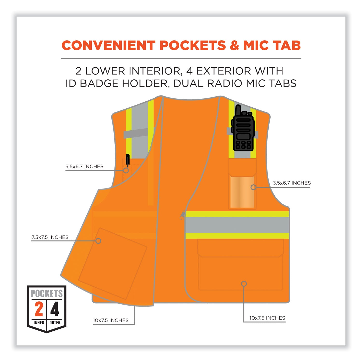 ergodyne® GloWear 8246Z Class 2 Two-Tone Mesh Reflective Binding Zipper Vest, Polyester, 2X-Large/3X-Large, Orange