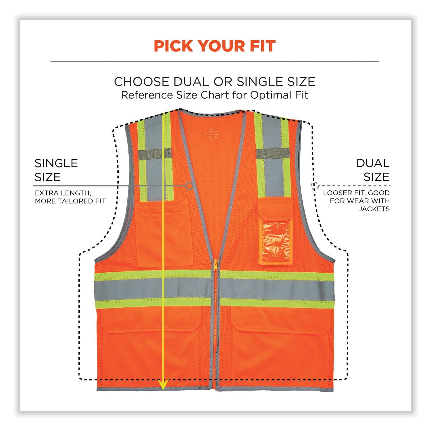 ergodyne® GloWear 8246Z Class 2 Two-Tone Mesh Reflective Binding Zipper Vest, Polyester, 2X-Large/3X-Large, Orange