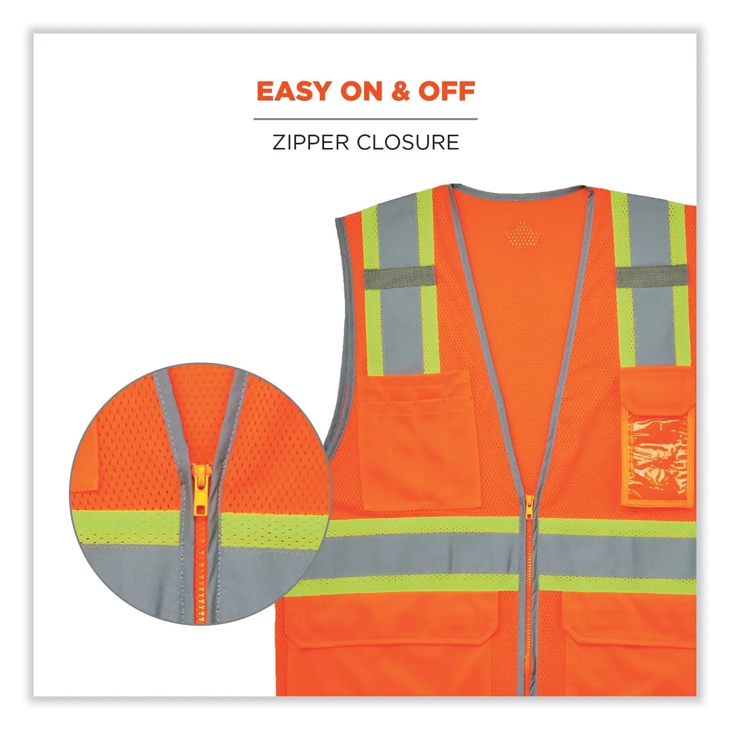 ergodyne® GloWear 8246Z Class 2 Two-Tone Mesh Reflective Binding Zipper Vest, Polyester, 4X-Large/5X-Large, Orange