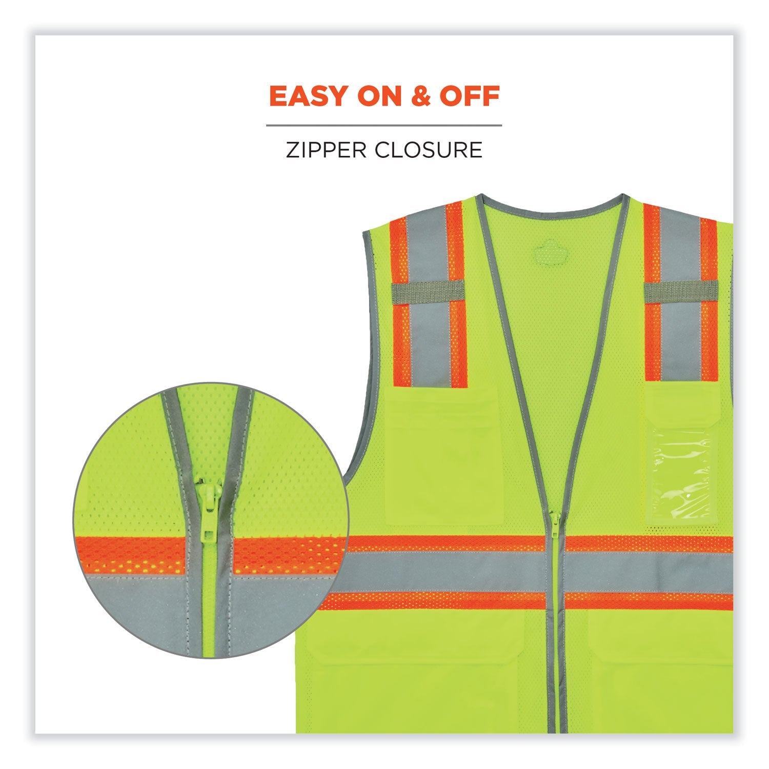 ergodyne® GloWear 8246Z Class 2 Two-Tone Mesh Reflective Binding Zipper Vest, Polyester, 2X-Large/3X-Large, Lime