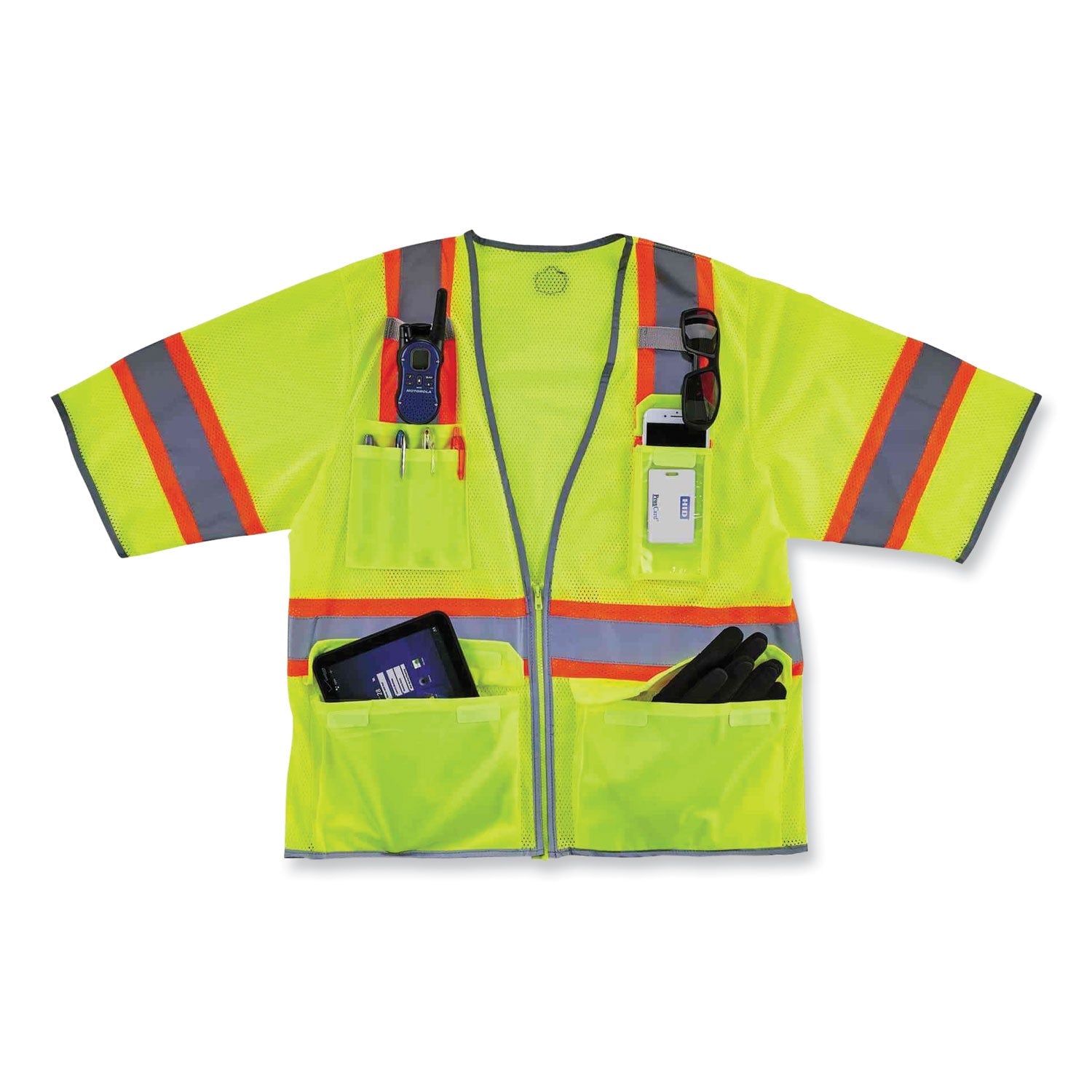 ergodyne® GloWear 8346Z Class 3 Two-Tone Hi-Vis Surveyor Zipper Vest, Large/X-Large, Lime