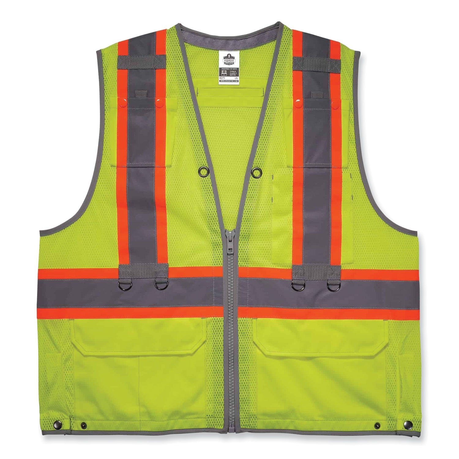 ergodyne® GloWear 8231TV Class 2 Hi-Vis Tool Tethering Safety Vest, Polyester, 4X-Large/5X-Large, Lime