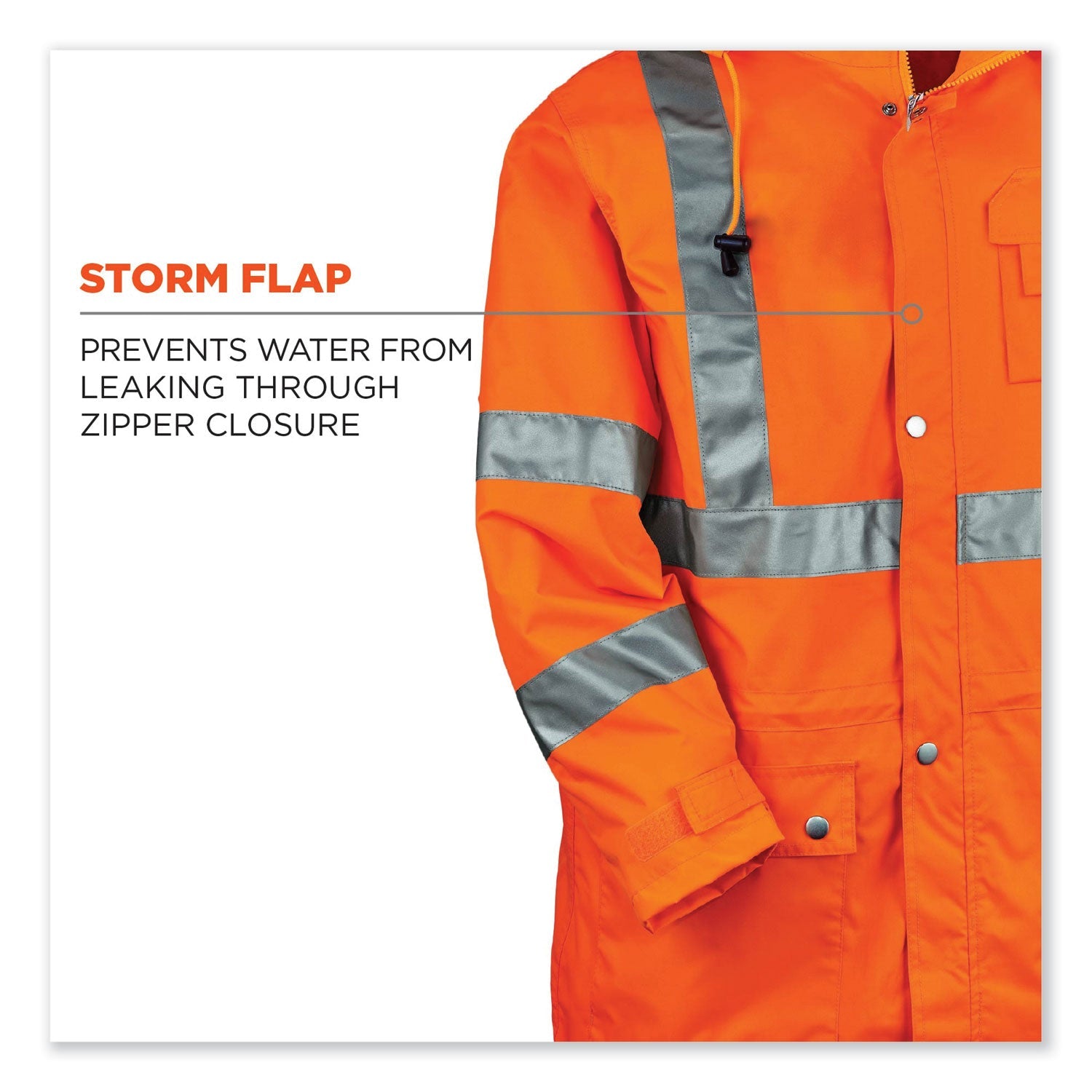 ergodyne® GloWear 8365 Class 3 Hi-Vis Rain Jacket, Polyester, Large, Orange