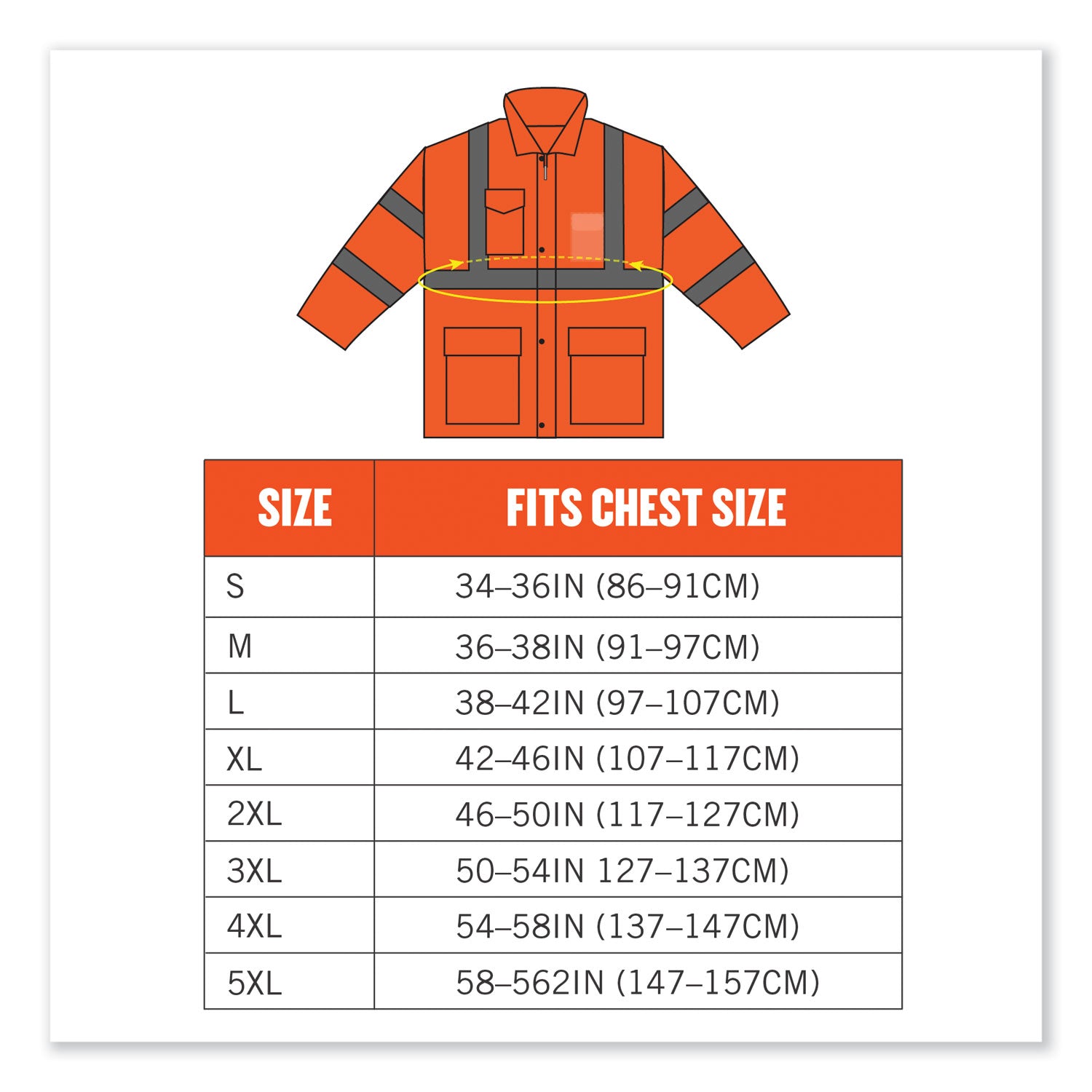 ergodyne® GloWear 8365 Class 3 Hi-Vis Rain Jacket, Polyester, X-Large, Orange