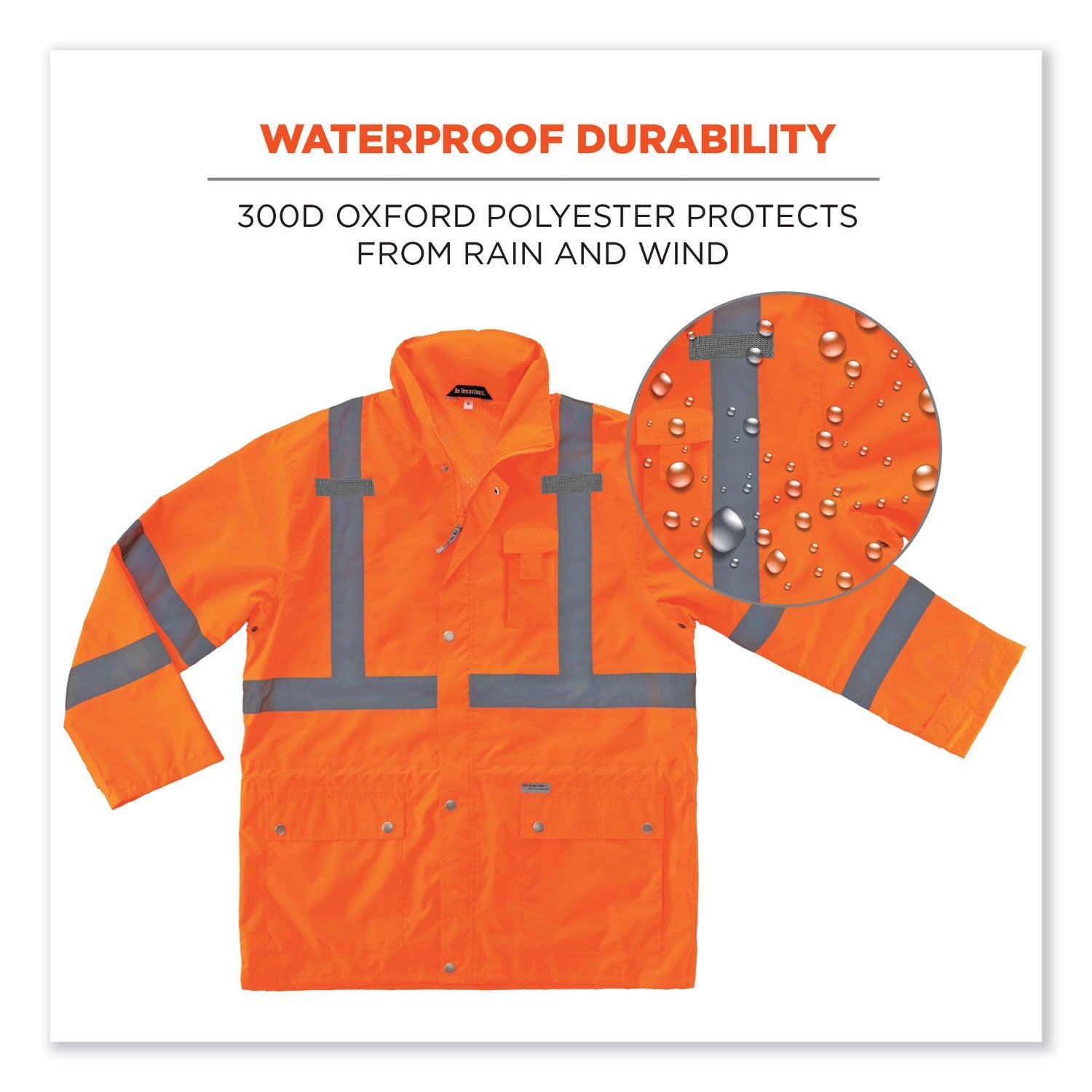 ergodyne® GloWear 8365 Class 3 Hi-Vis Rain Jacket, Polyester, 2X-Large, Orange
