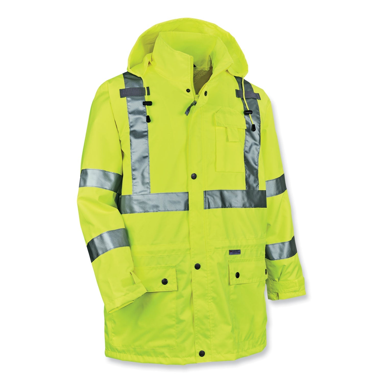ergodyne® GloWear 8365 Class 3 Hi-Vis Rain Jacket, Polyester, Small, Lime