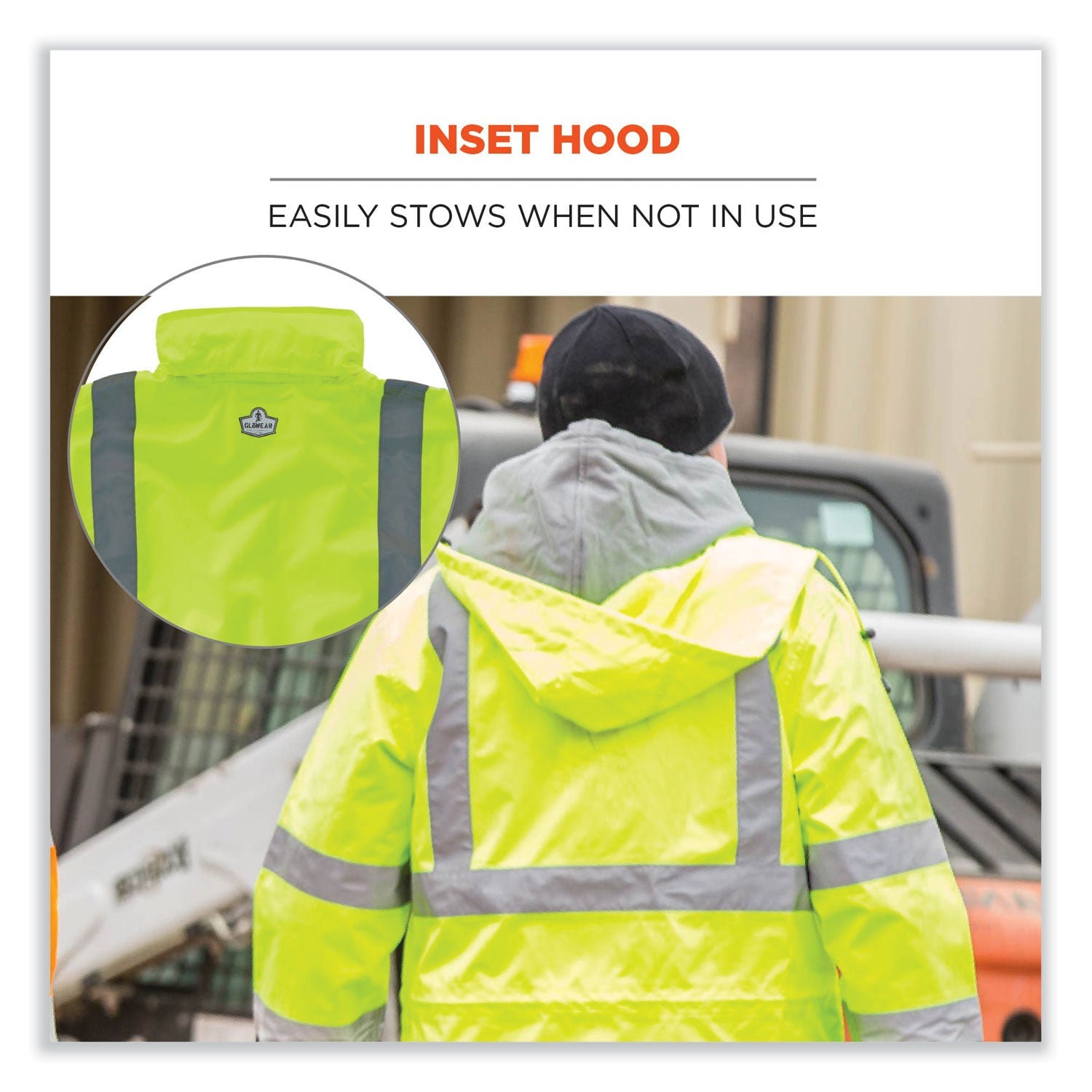 ergodyne® GloWear 8365 Class 3 Hi-Vis Rain Jacket, Polyester, Medium, Lime