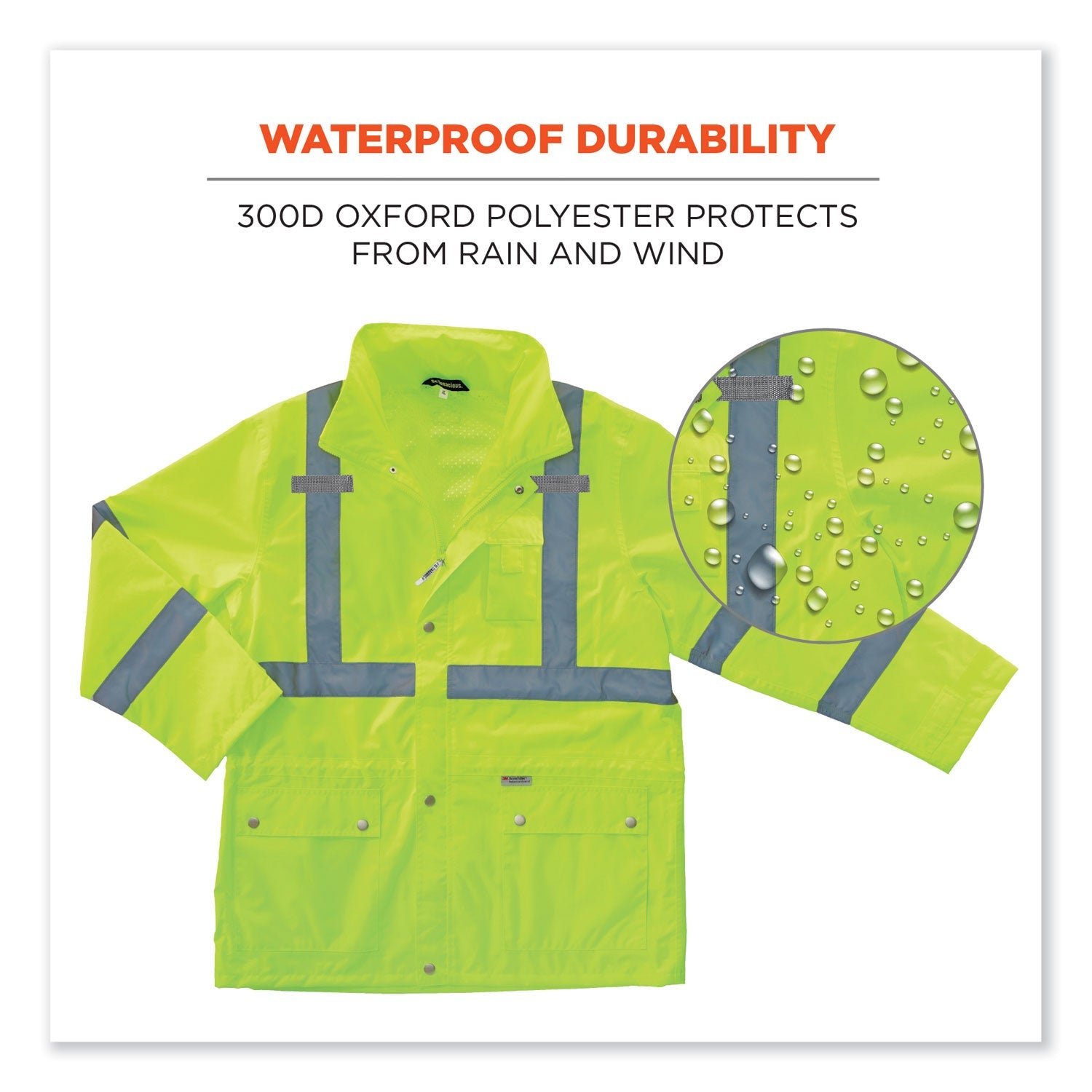 ergodyne® GloWear 8365 Class 3 Hi-Vis Rain Jacket, Polyester, X-Large, Lime