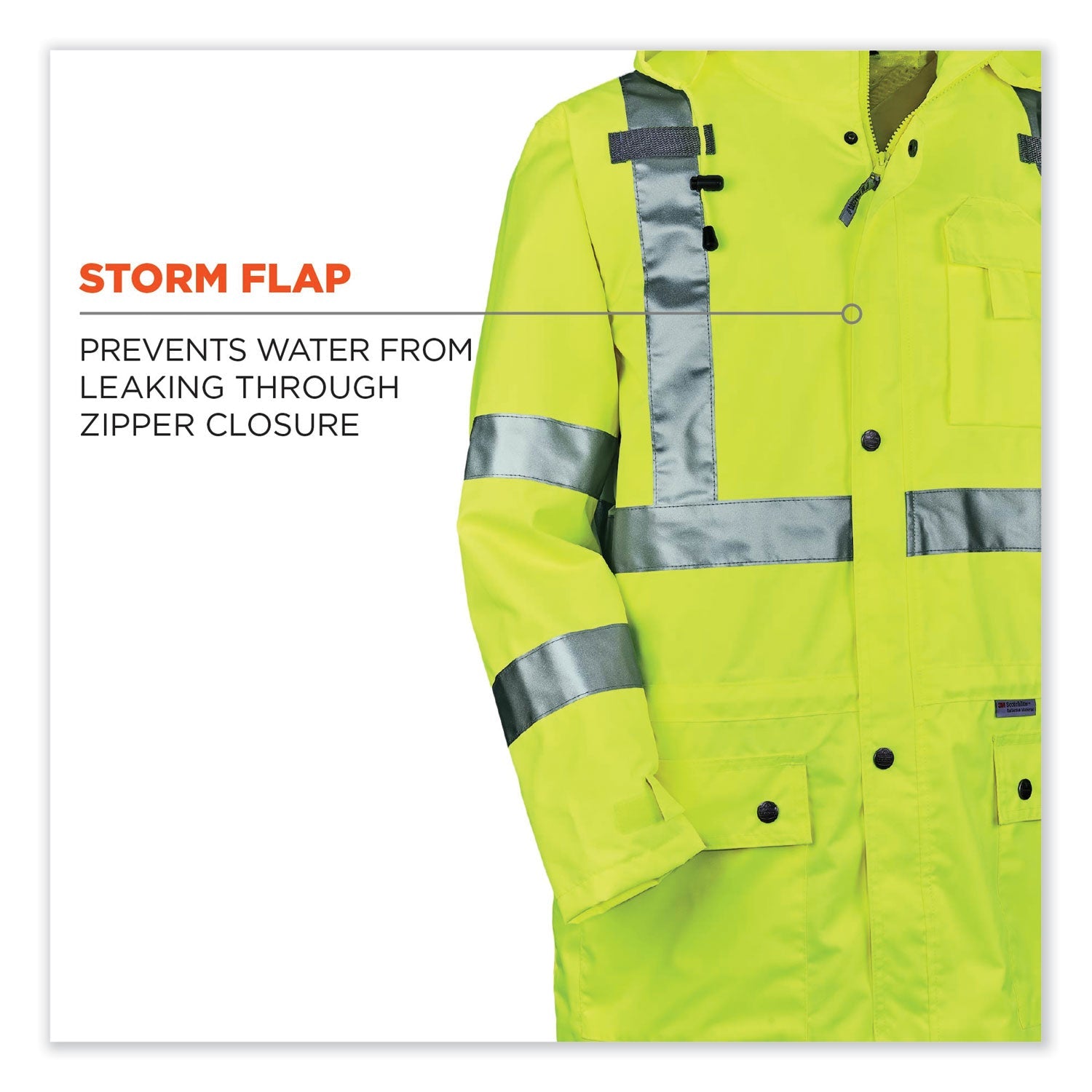 ergodyne® GloWear 8365 Class 3 Hi-Vis Rain Jacket, Polyester, X-Large, Lime