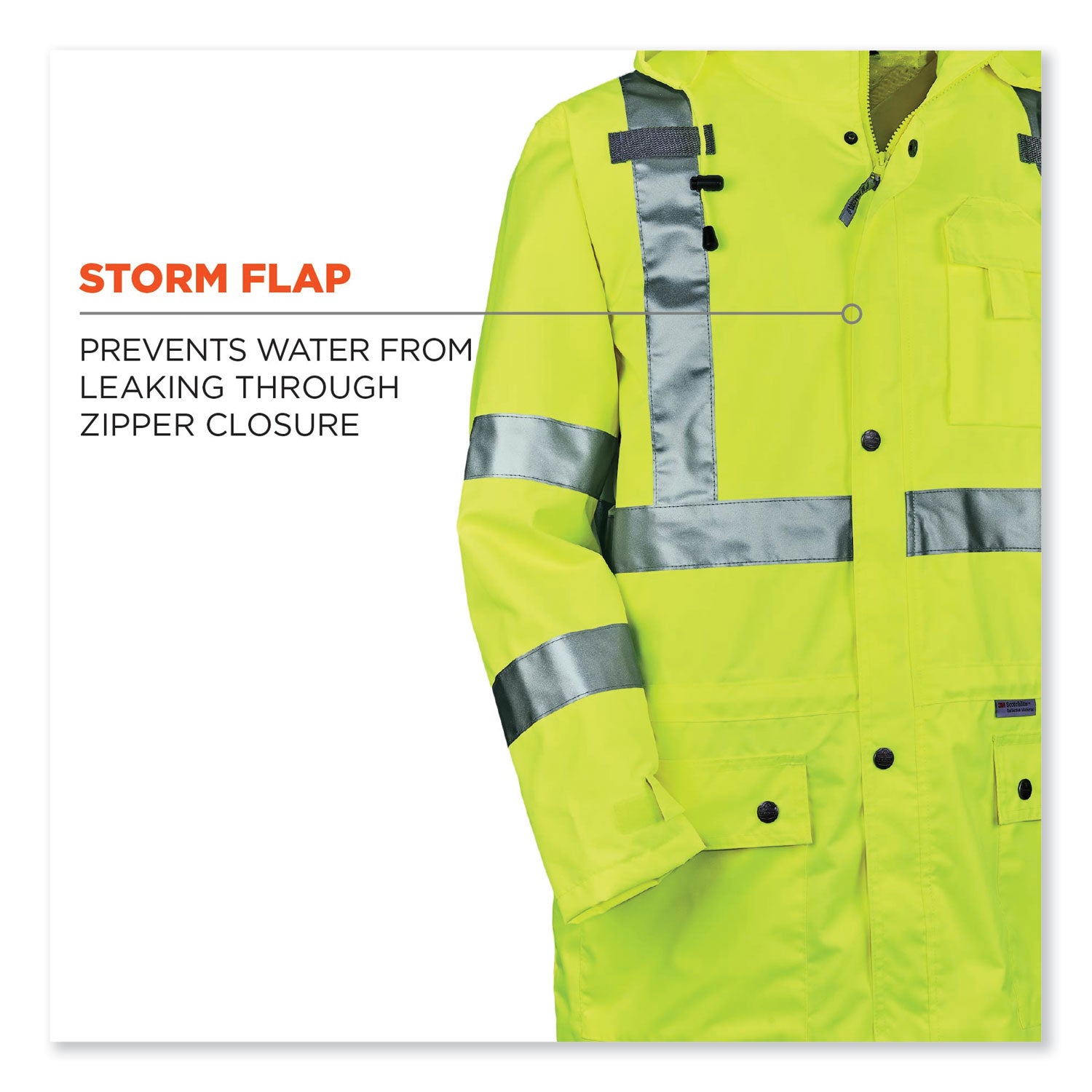ergodyne® GloWear 8365 Class 3 Hi-Vis Rain Jacket, Polyester, 2X-Large, Lime