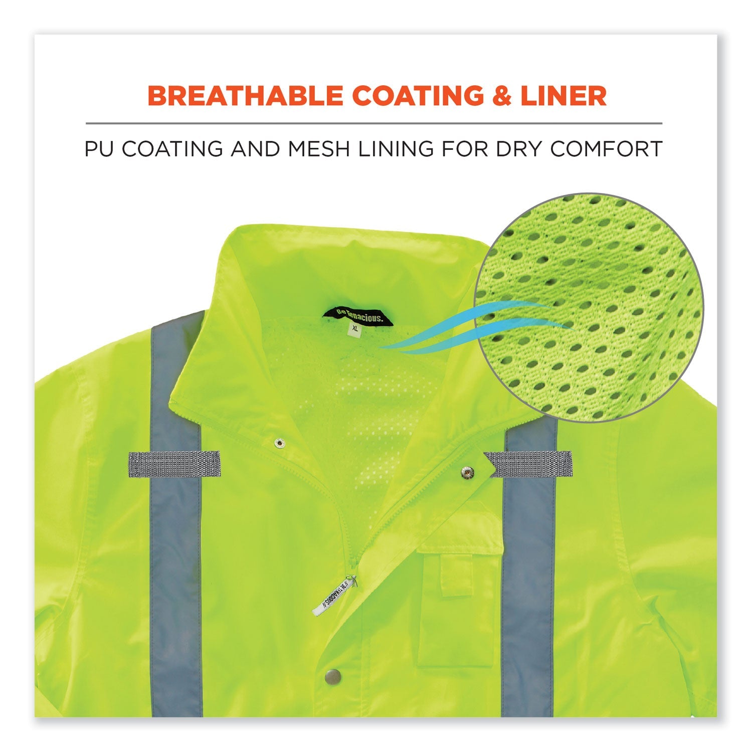 ergodyne® GloWear 8365 Class 3 Hi-Vis Rain Jacket, Polyester, 3X-Large, Lime