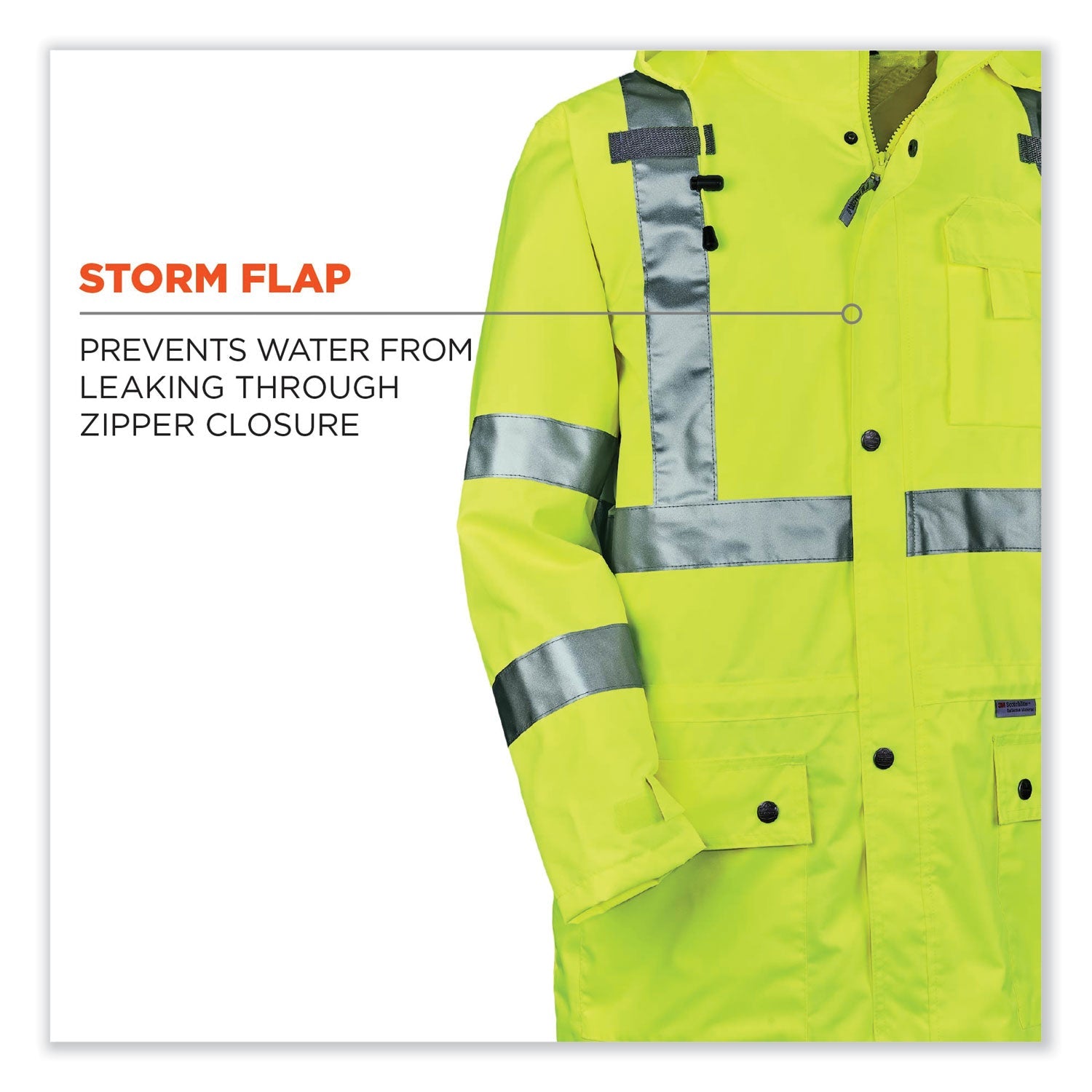 ergodyne® GloWear 8365 Class 3 Hi-Vis Rain Jacket, Polyester, 3X-Large, Lime