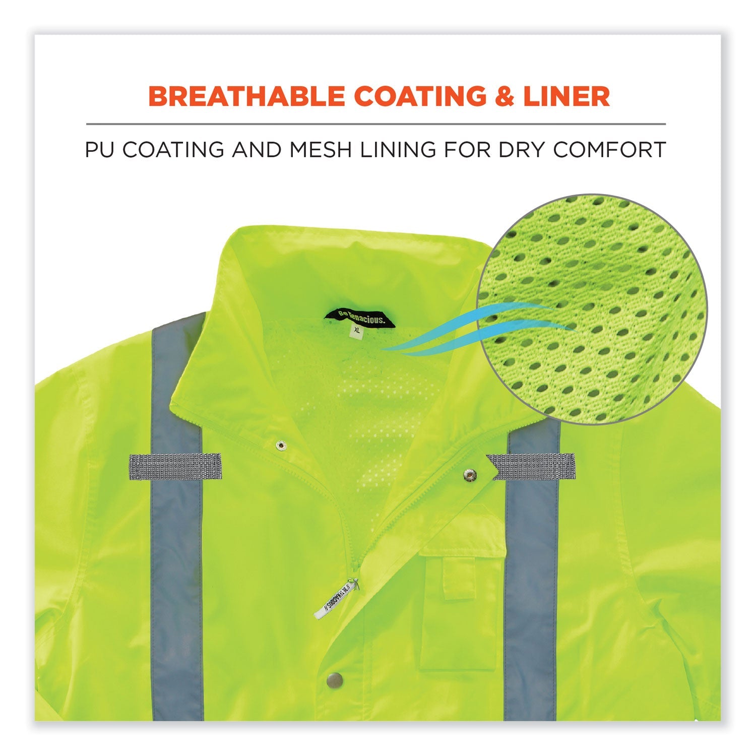 ergodyne® GloWear 8365 Class 3 Hi-Vis Rain Jacket, Polyester, 4X-Large, Lime