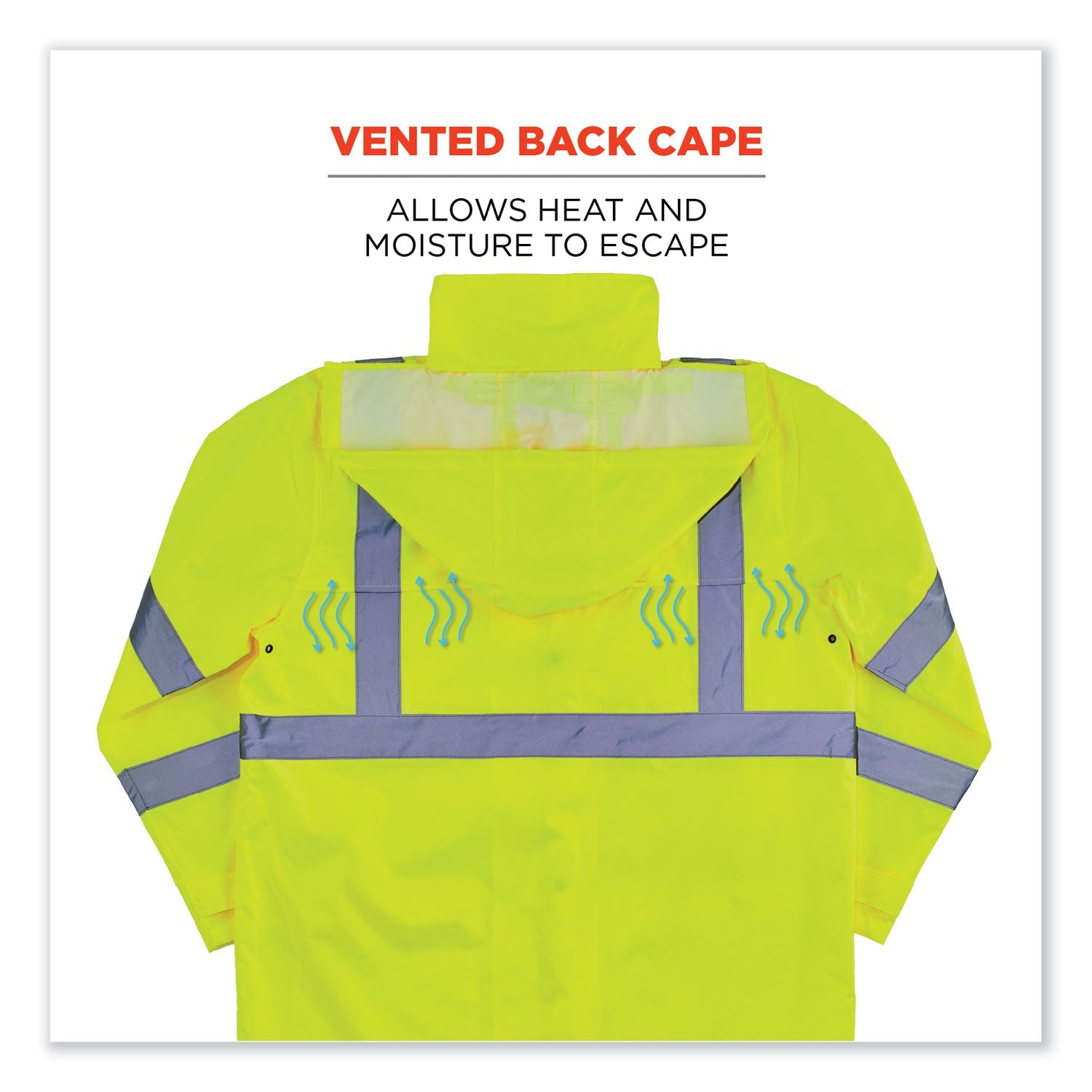 ergodyne® GloWear 8366 Class 3 Lightweight Hi-Vis Rain Jacket, Polyester, Medium, Lime