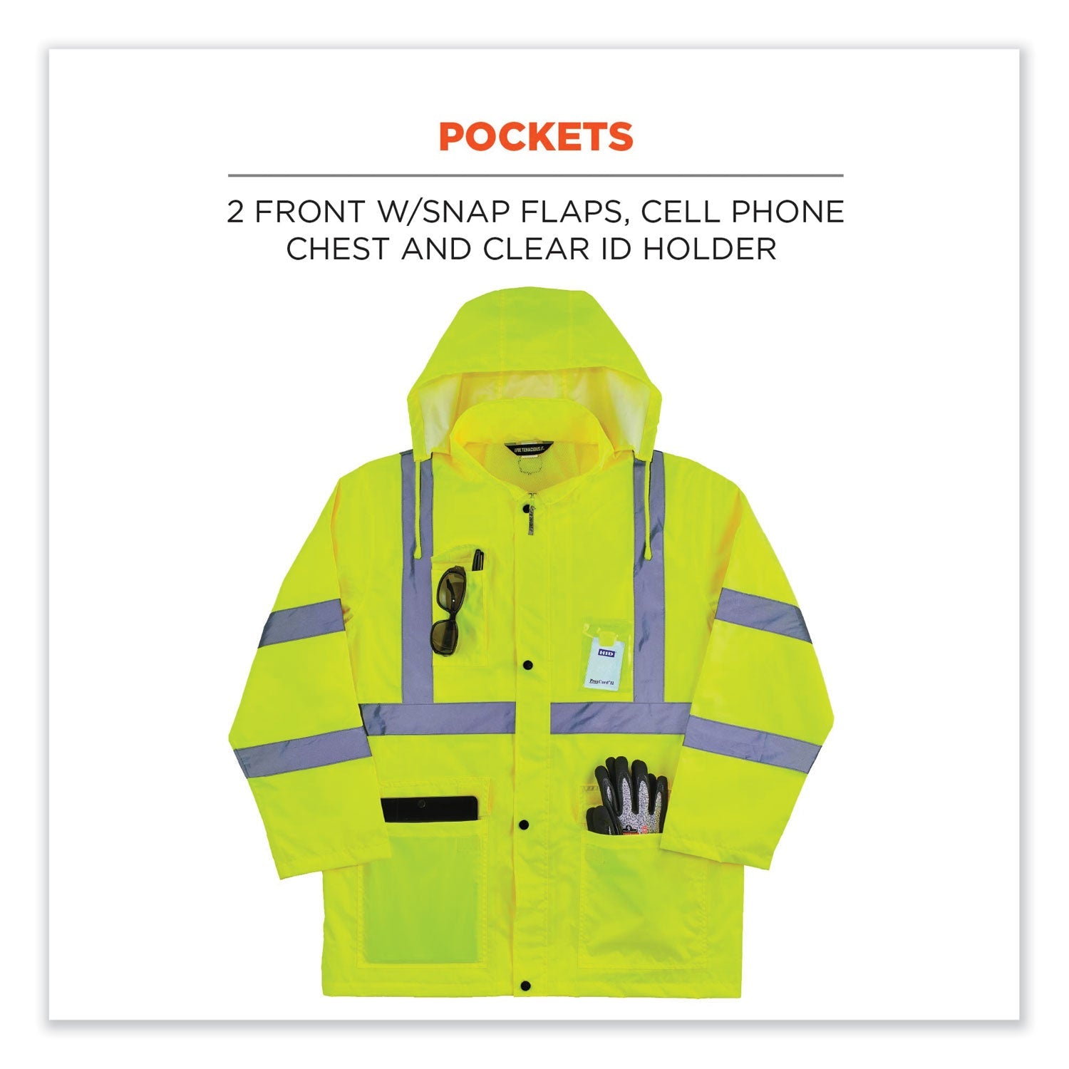 ergodyne® GloWear 8366 Class 3 Lightweight Hi-Vis Rain Jacket, Polyester, 5X-Large, Lime