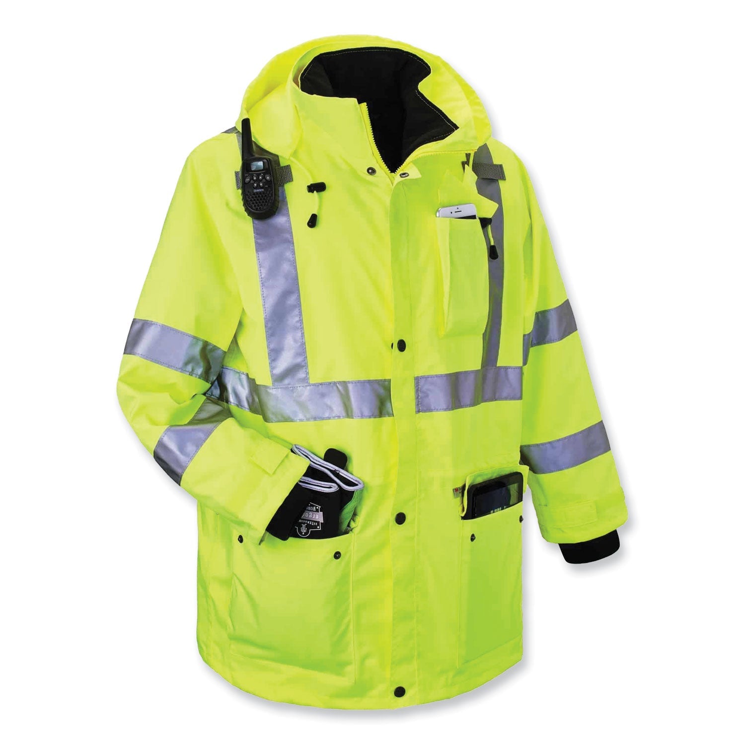 ergodyne® GloWear 8385 Class 3 Hi-Vis 4-in-1 Jacket, Small, Lime