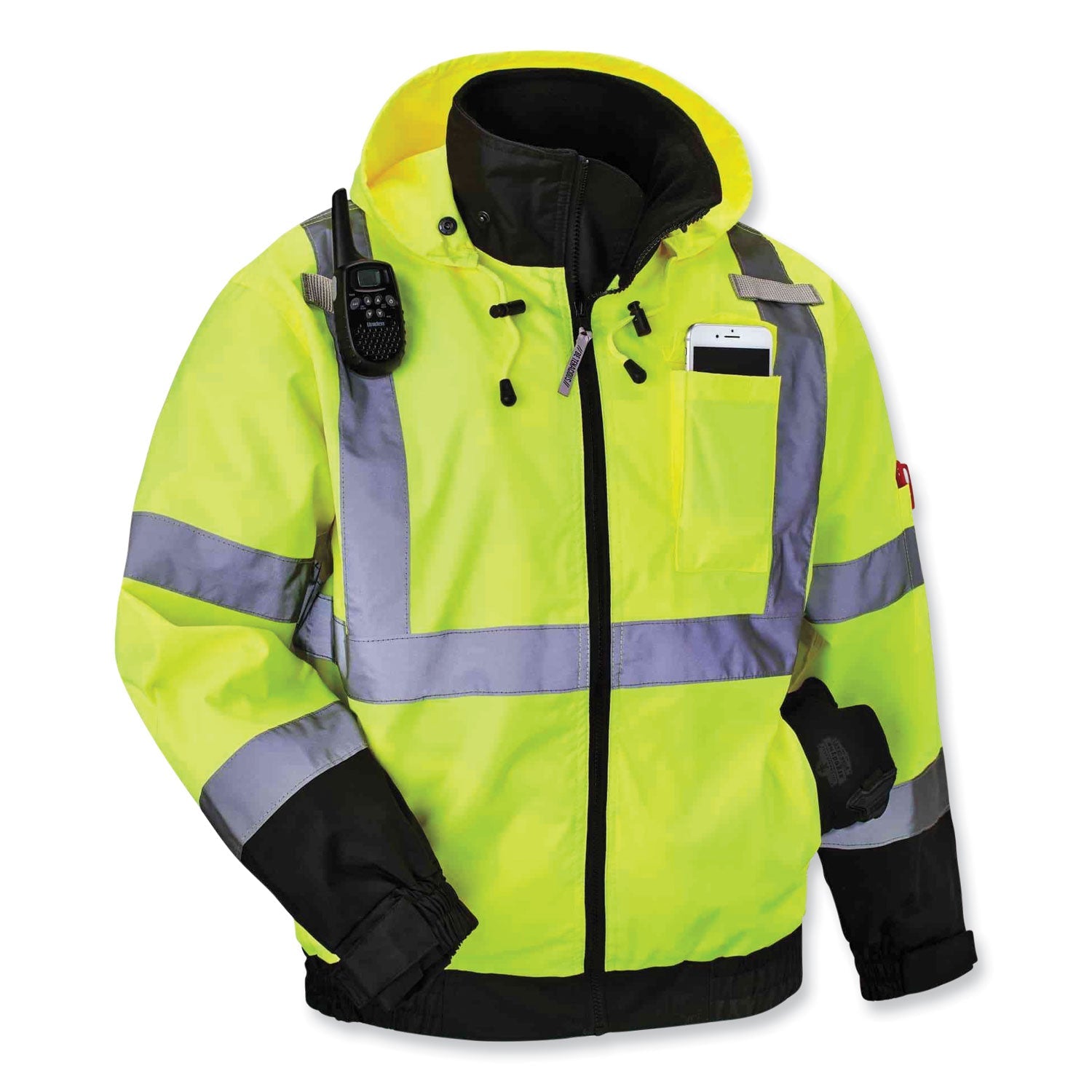 ergodyne® GloWear 8379 Class 3 Hi-Vis Fleece Lined Bomber Jacket, Lime, X-Large
