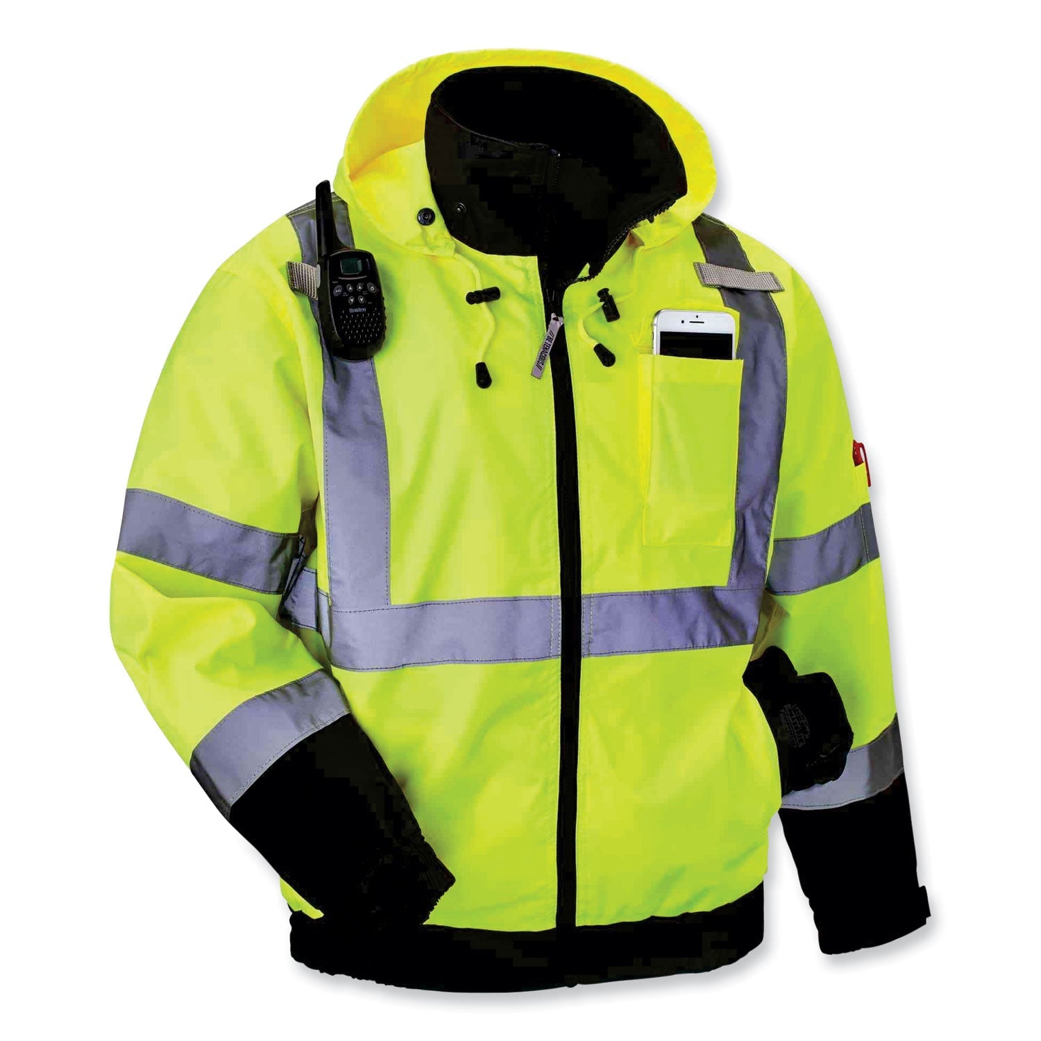 ergodyne® GloWear 8379 Class 3 Hi-Vis Fleece Lined Bomber Jacket, Lime, 3X-Large
