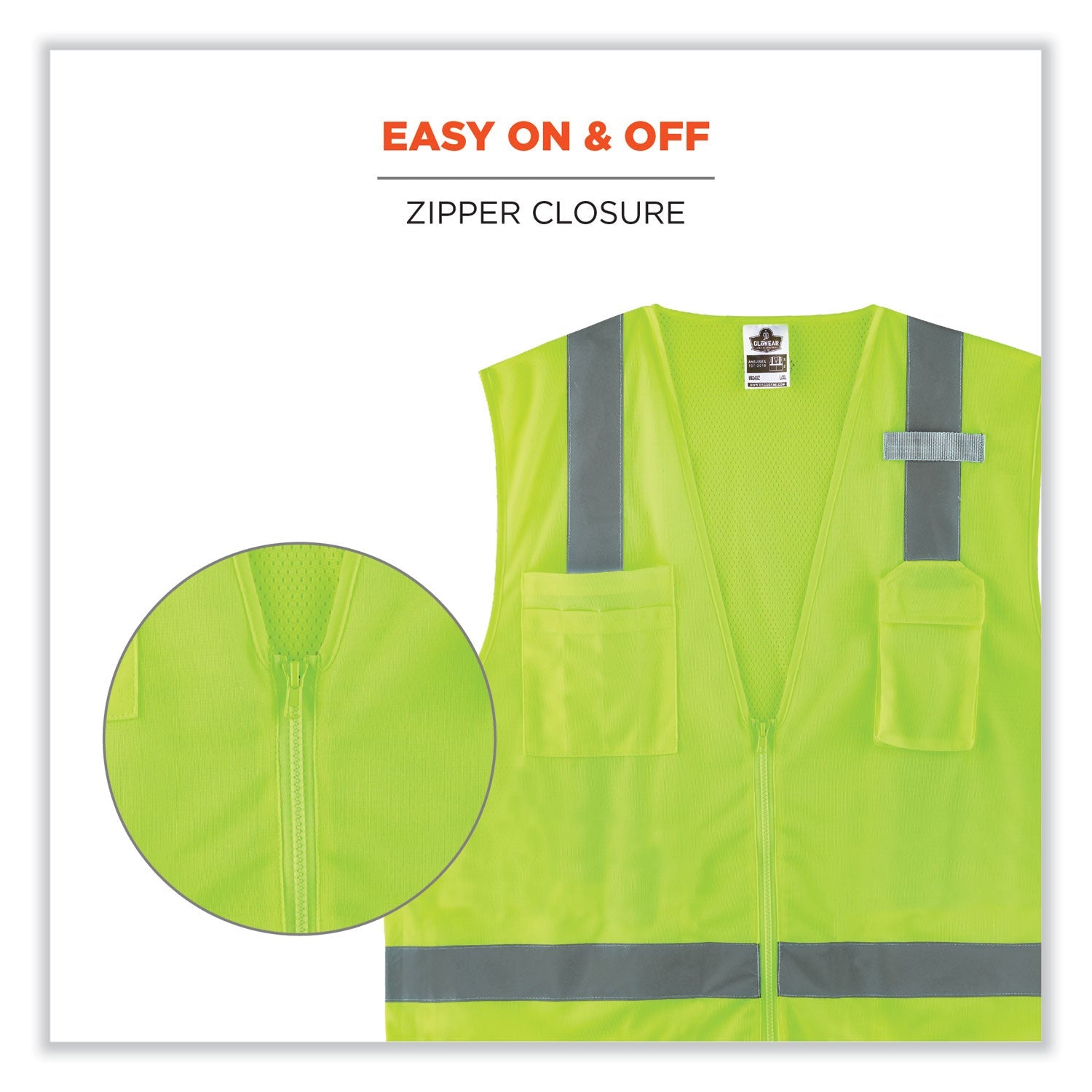 ergodyne® GloWear 8249Z-S Single Size Class 2 Economy Surveyors Zipper Vest, Polyester, Small, Lime