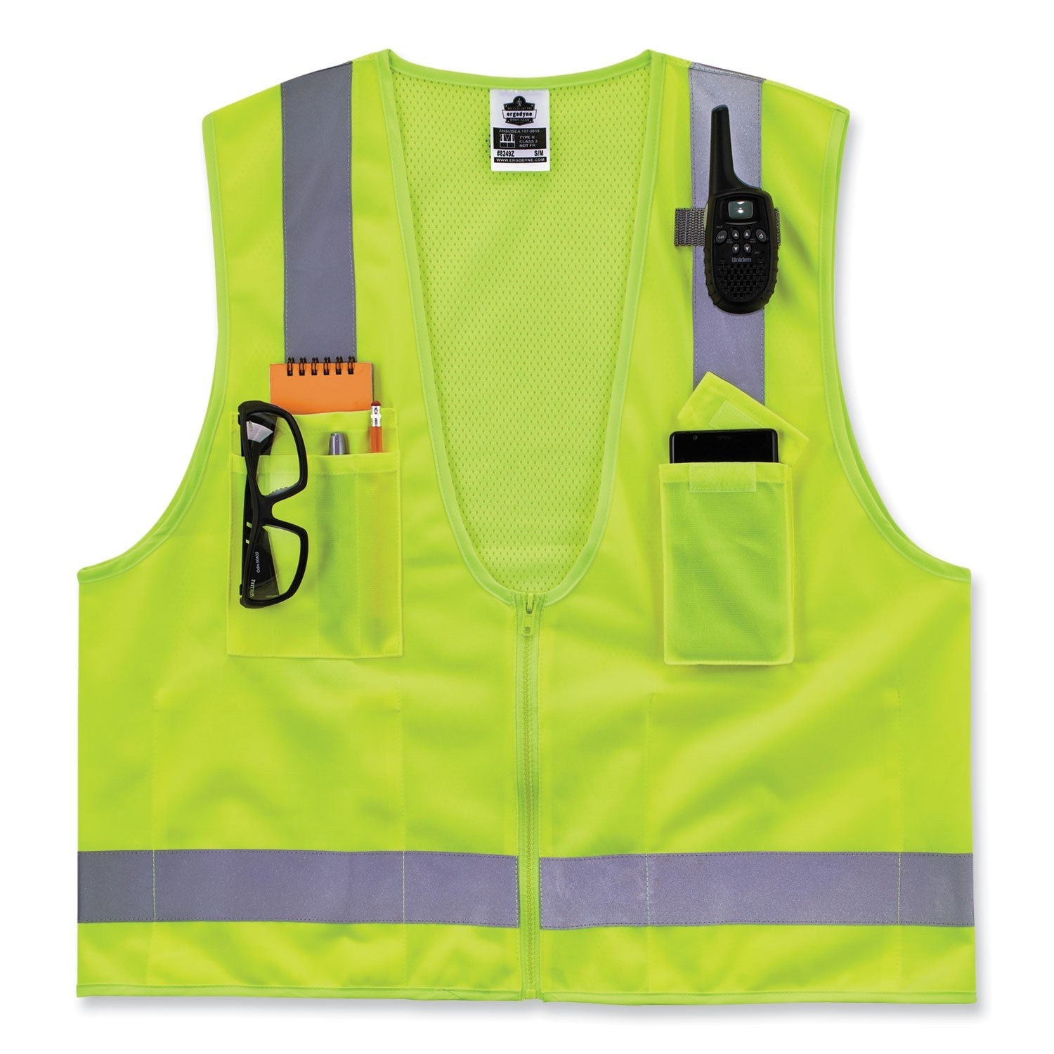 ergodyne® GloWear 8249Z-S Single Size Class 2 Economy Surveyors Zipper Vest, Polyester, Small, Lime
