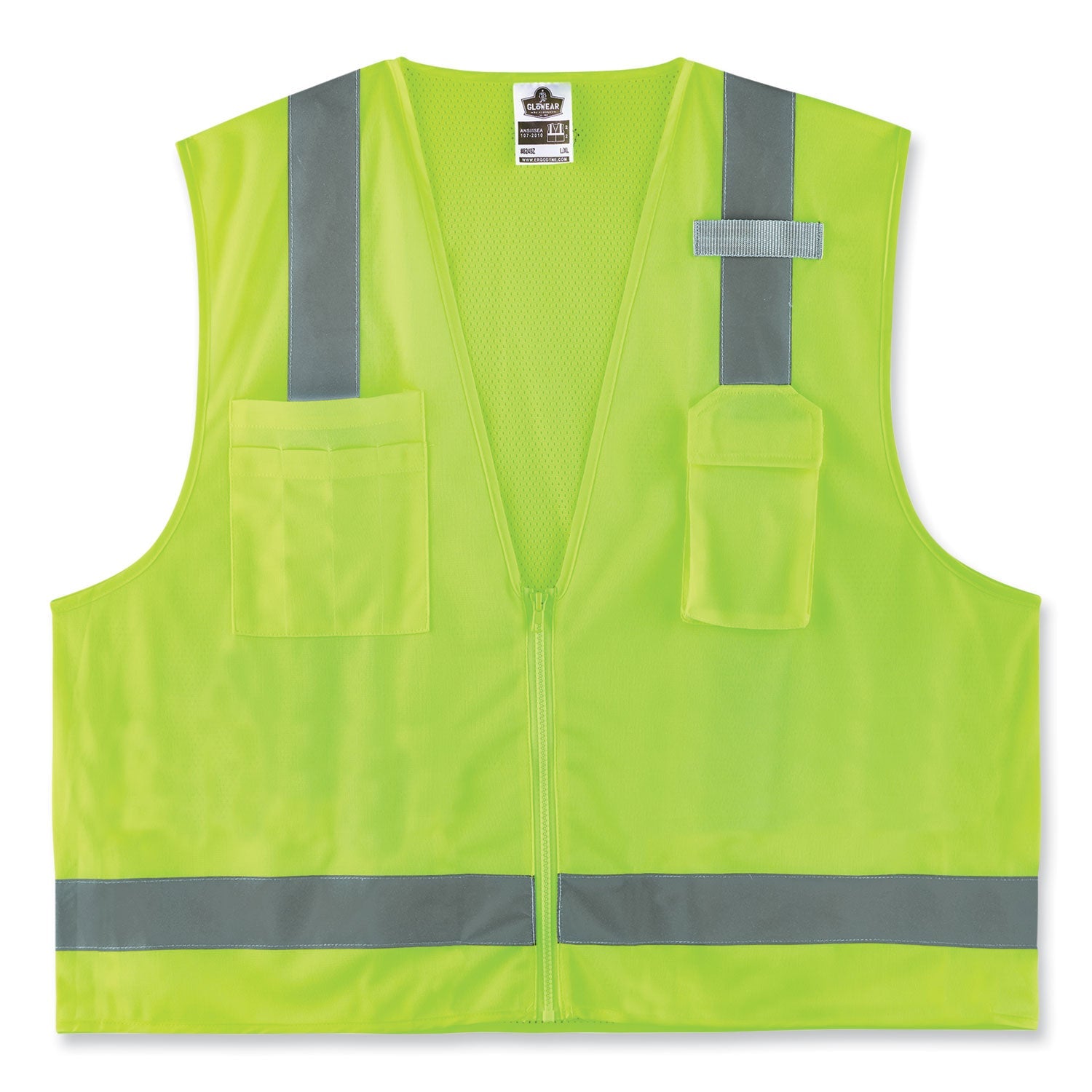 ergodyne® GloWear 8249Z-S Single Size Class 2 Economy Surveyors Zipper Vest, Polyester, Small, Lime