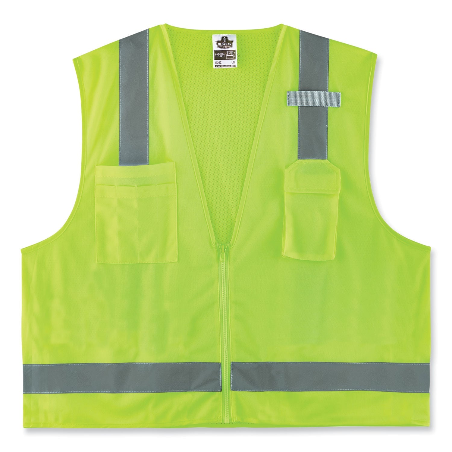 ergodyne® GloWear 8249Z-S Single Size Class 2 Economy Surveyors Zipper Vest, Polyester, Medium, Lime